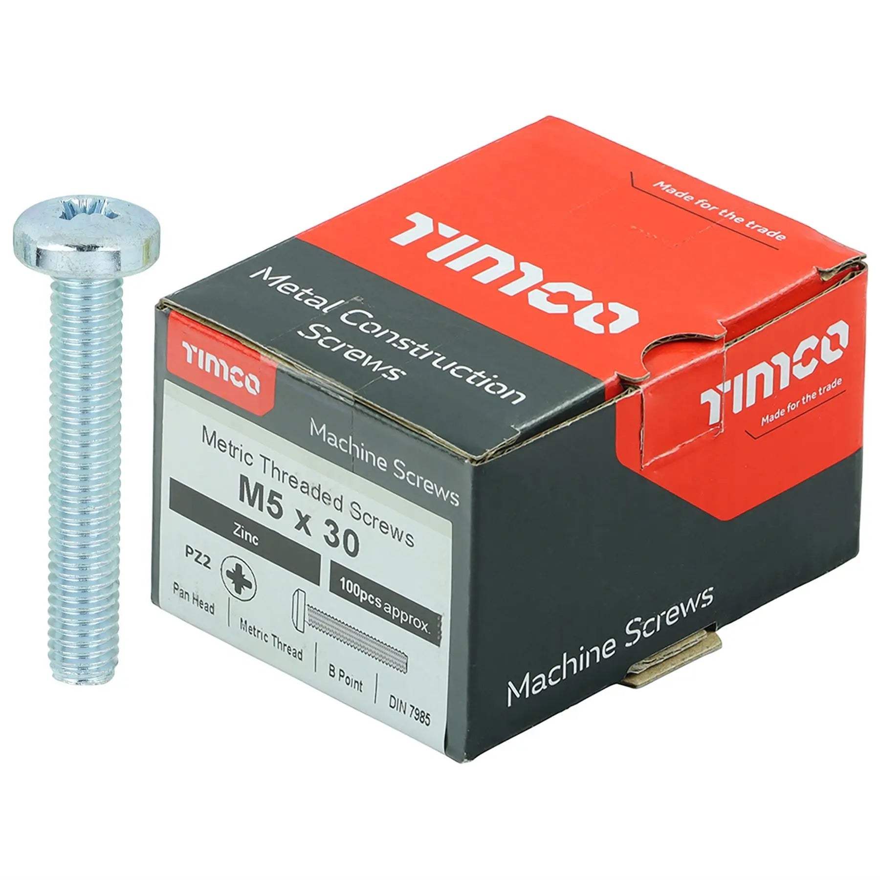 TIMCO Machine Screws Pan Head Zinc Pozi Head 100 Screws Box - Choose Size  White Rose Tools