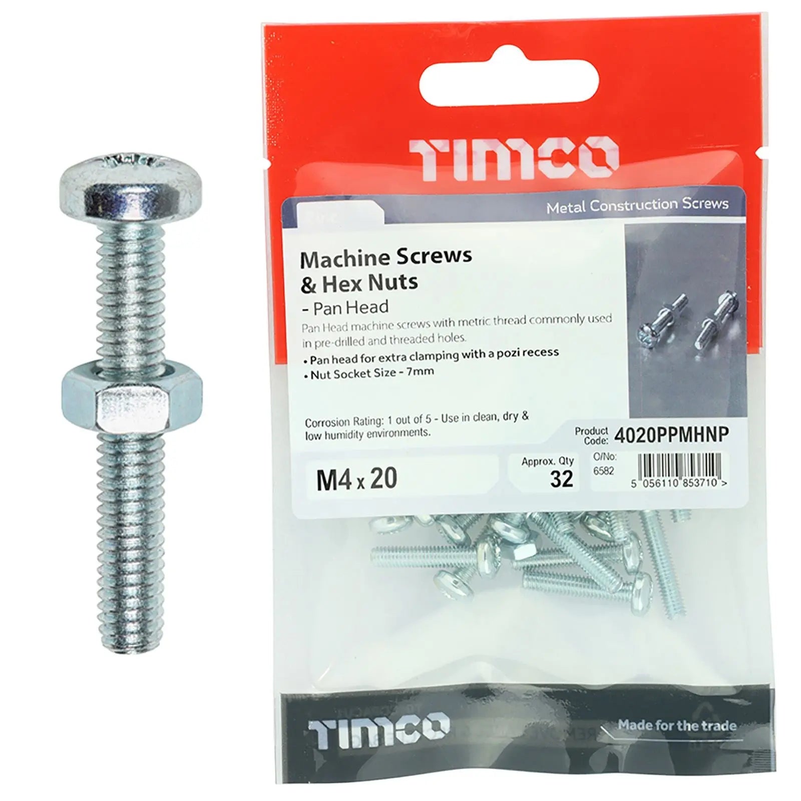 TIMCO Machine Screws Pan Head with Hex Nut Zinc Pozi Timpac - Choose Size  White Rose Tools