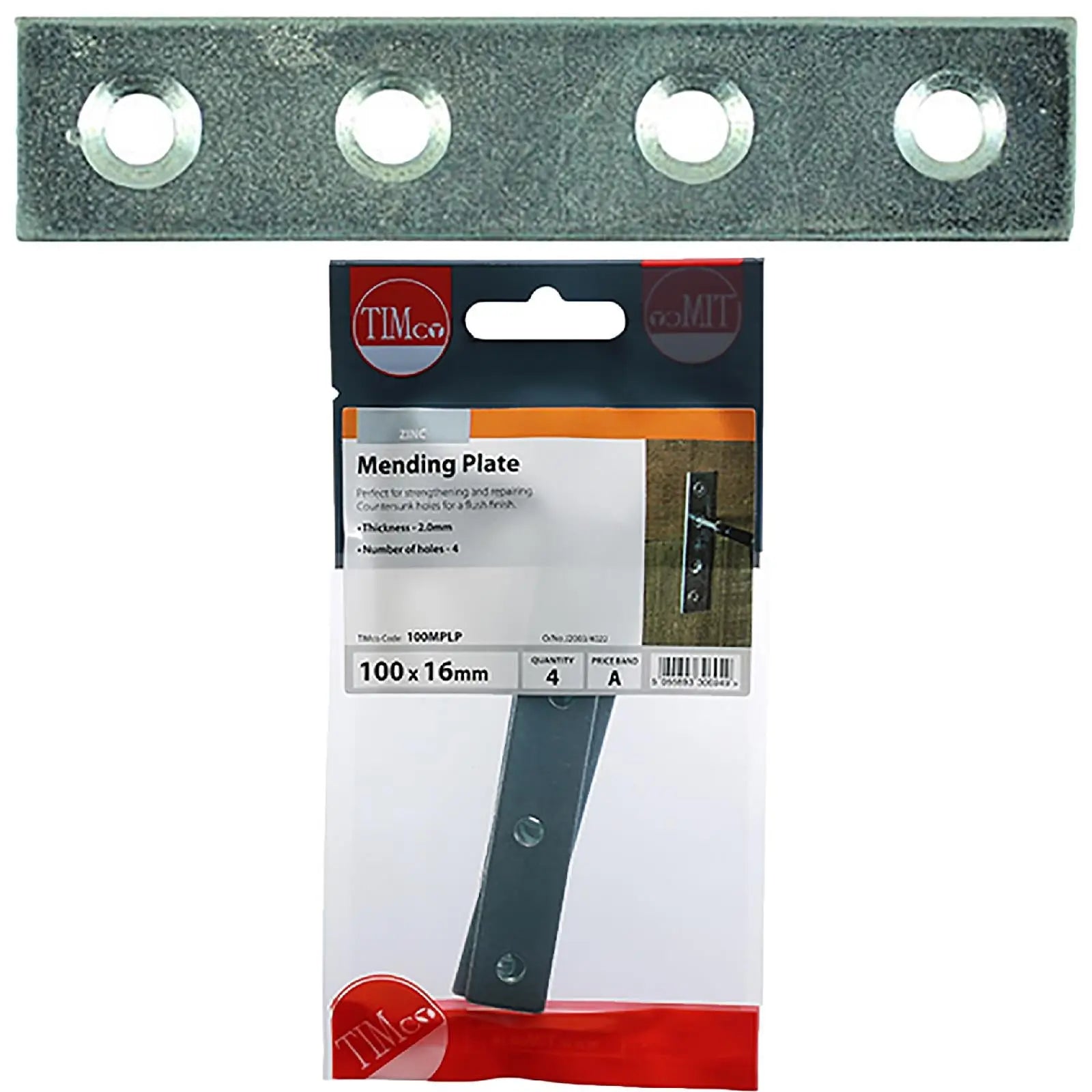 TIMCO Mending Plate Straight Zinc Plated Steel Countersunk Holes  White Rose Tools