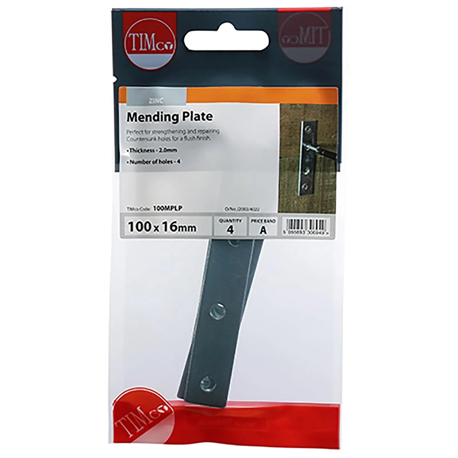 TIMCO Mending Plate Straight Zinc Plated Steel Countersunk Holes  White Rose Tools