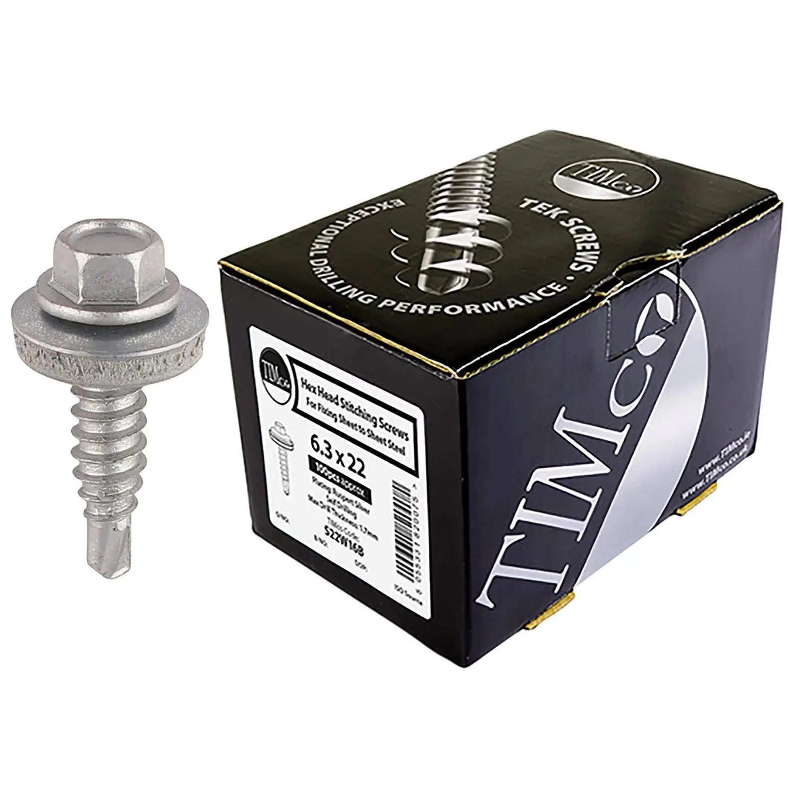 TIMCO Metal Stitching Screw for Sheet to Sheet 16mm EPDM Washer Bi-Metal Exterior Zinc - Choose Size  White Rose Tools