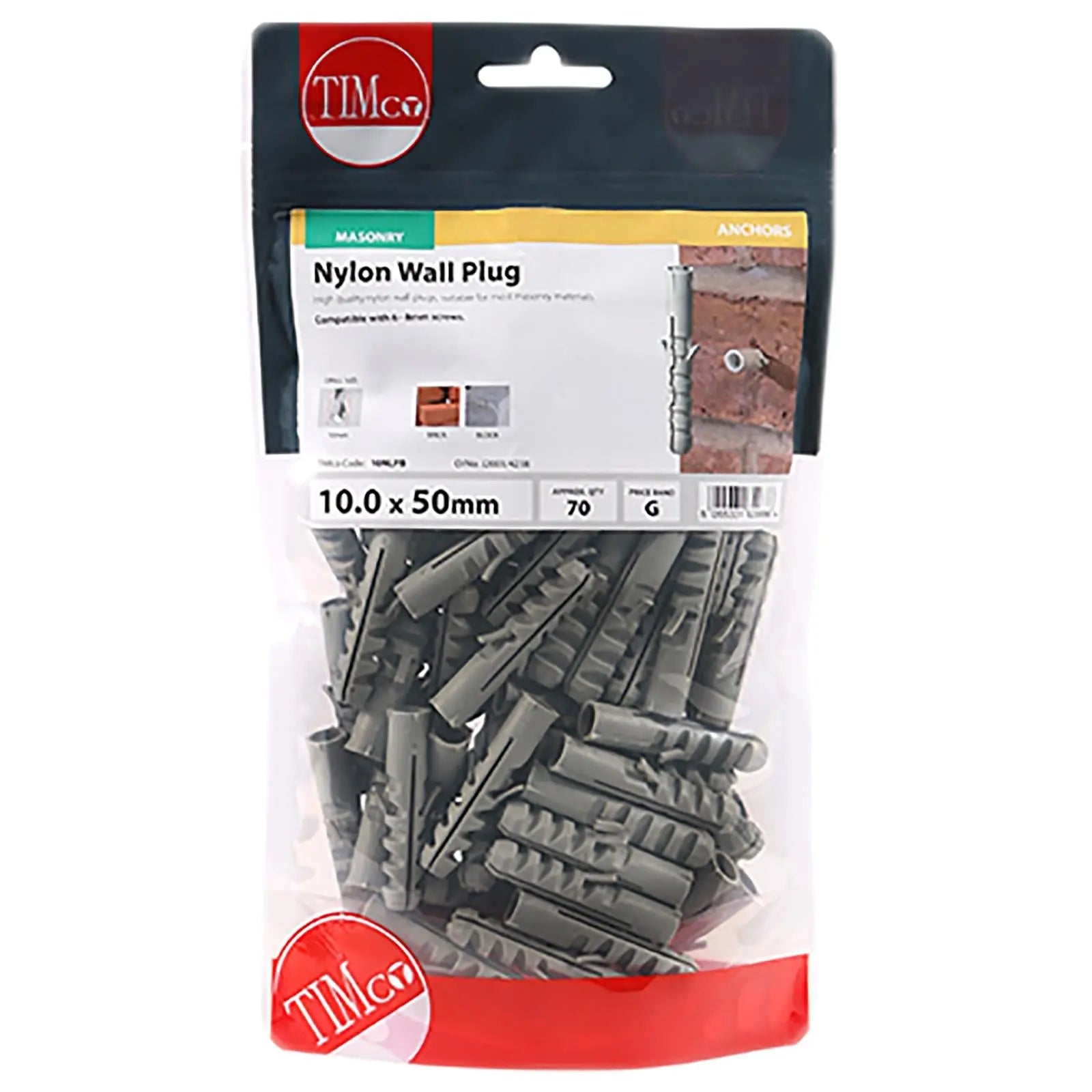 TIMCO Nylon Wall Plug for Coach Screws into Masonry TIMbag Anti Rotation Lug 