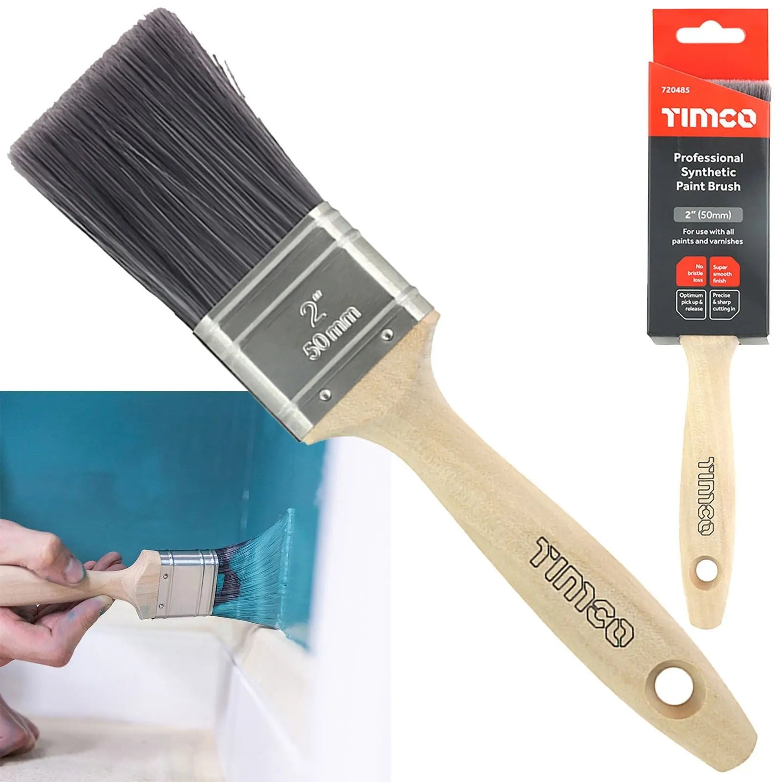 TIMCO Paint Brushes Professional Synthetic No Bristle Loss Brush 25-63mm - Choose Size  White Rose Tools