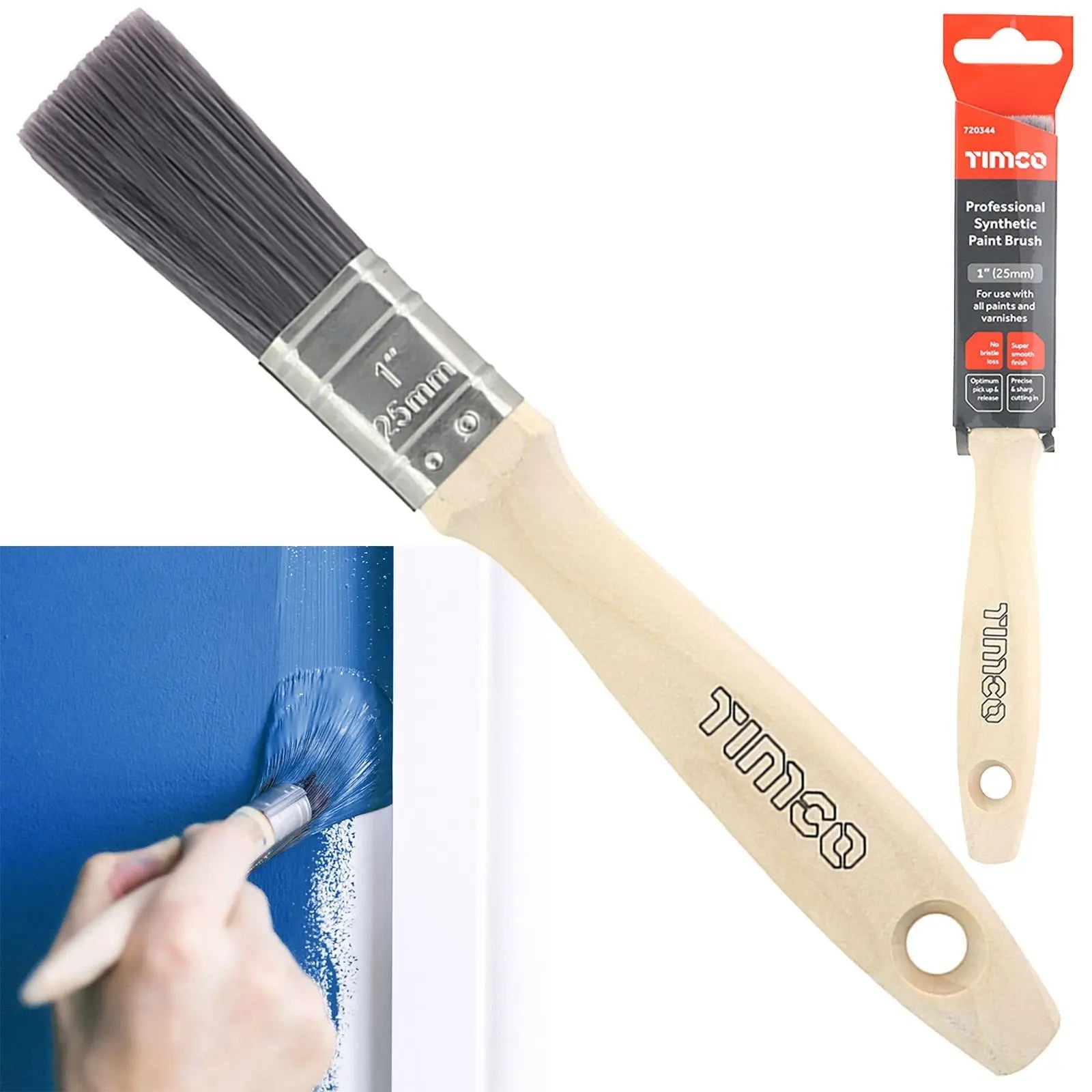 TIMCO Paint Brushes Professional Synthetic No Bristle Loss Brush 25-63mm - Choose Size  White Rose Tools