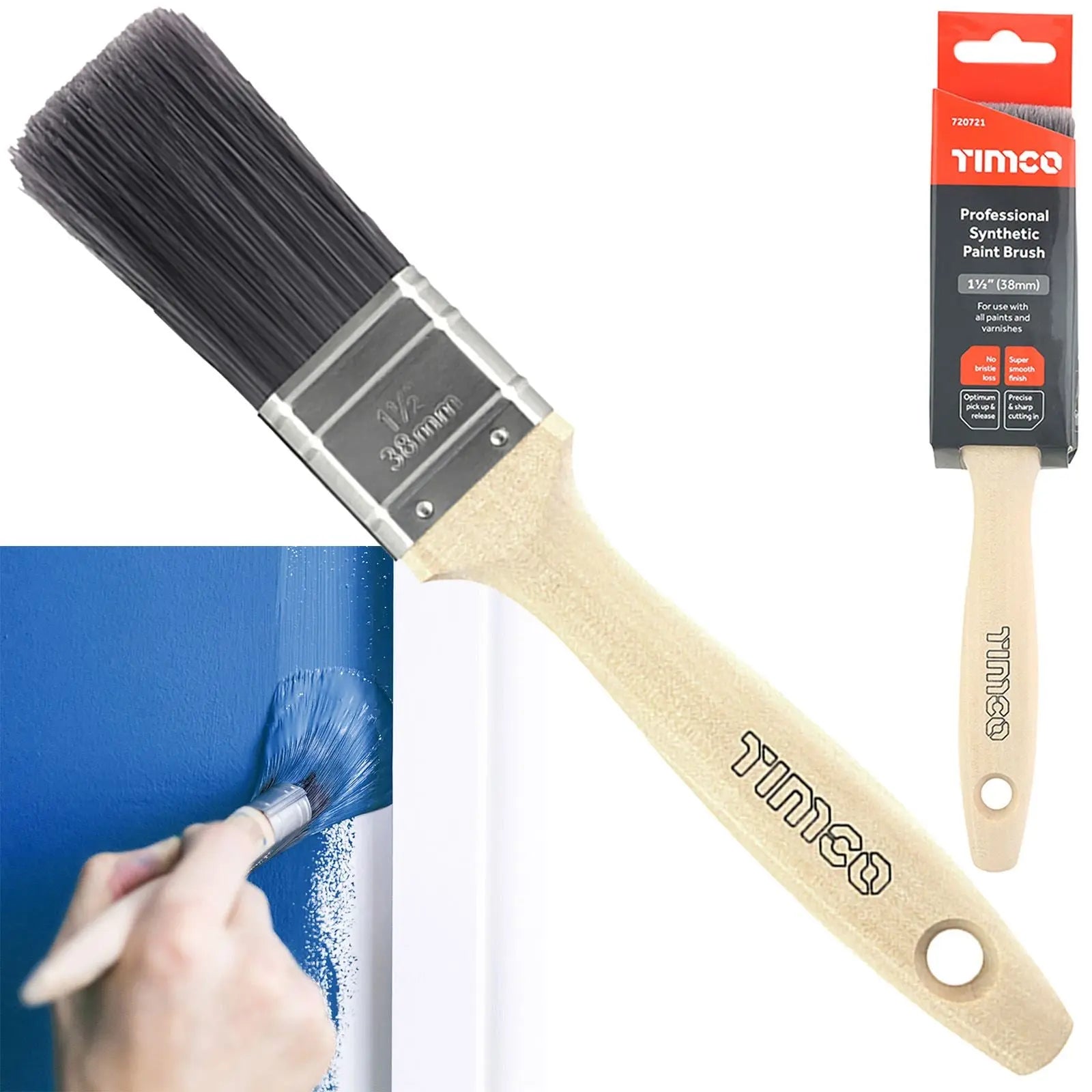 TIMCO Paint Brushes Professional Synthetic No Bristle Loss Brush 25-63mm - Choose Size  White Rose Tools