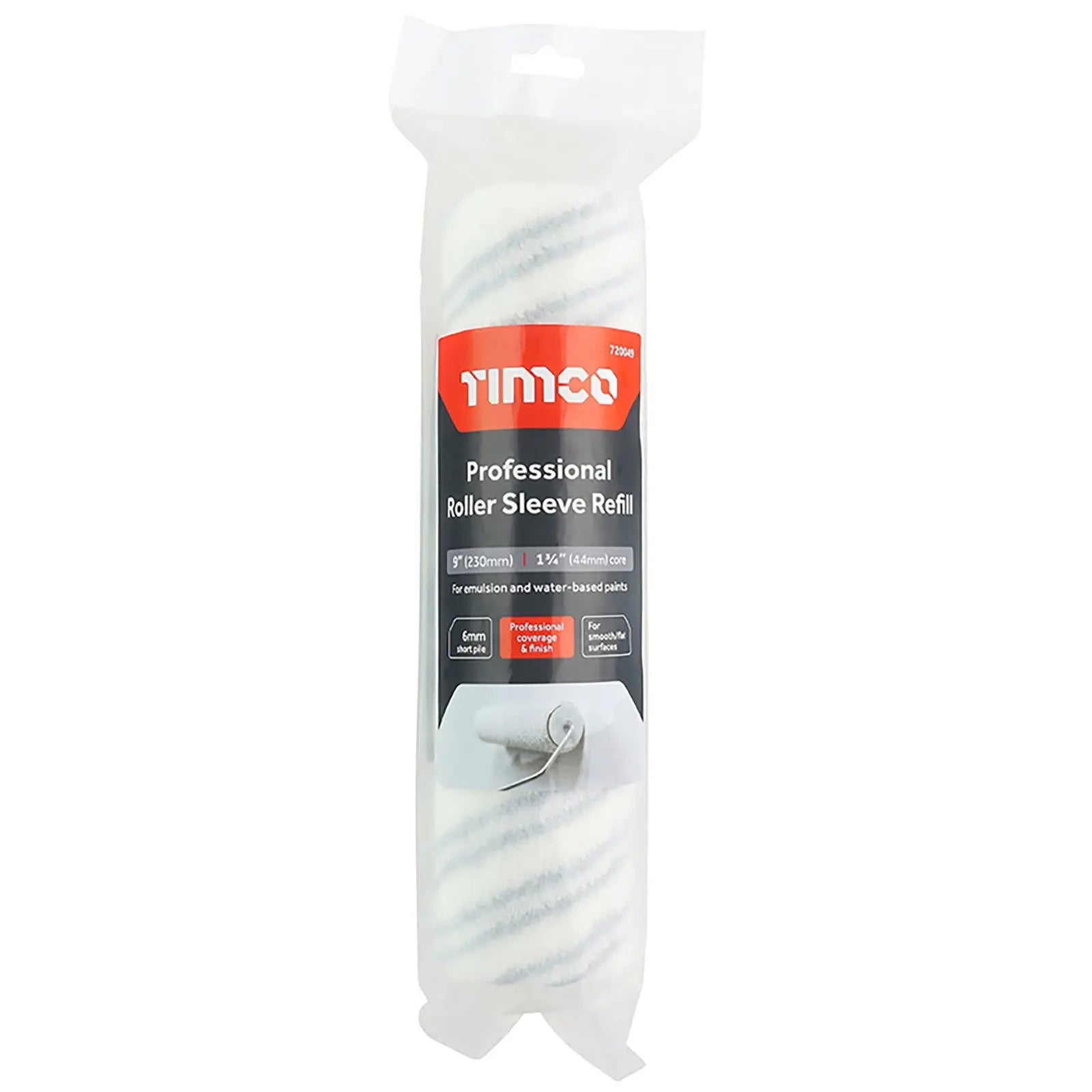 TIMCO Professional Paint Roller Sleeve Refill 230mm 9" Short Pile 6mm for Emulsion and Water Based Paints  White Rose Tools