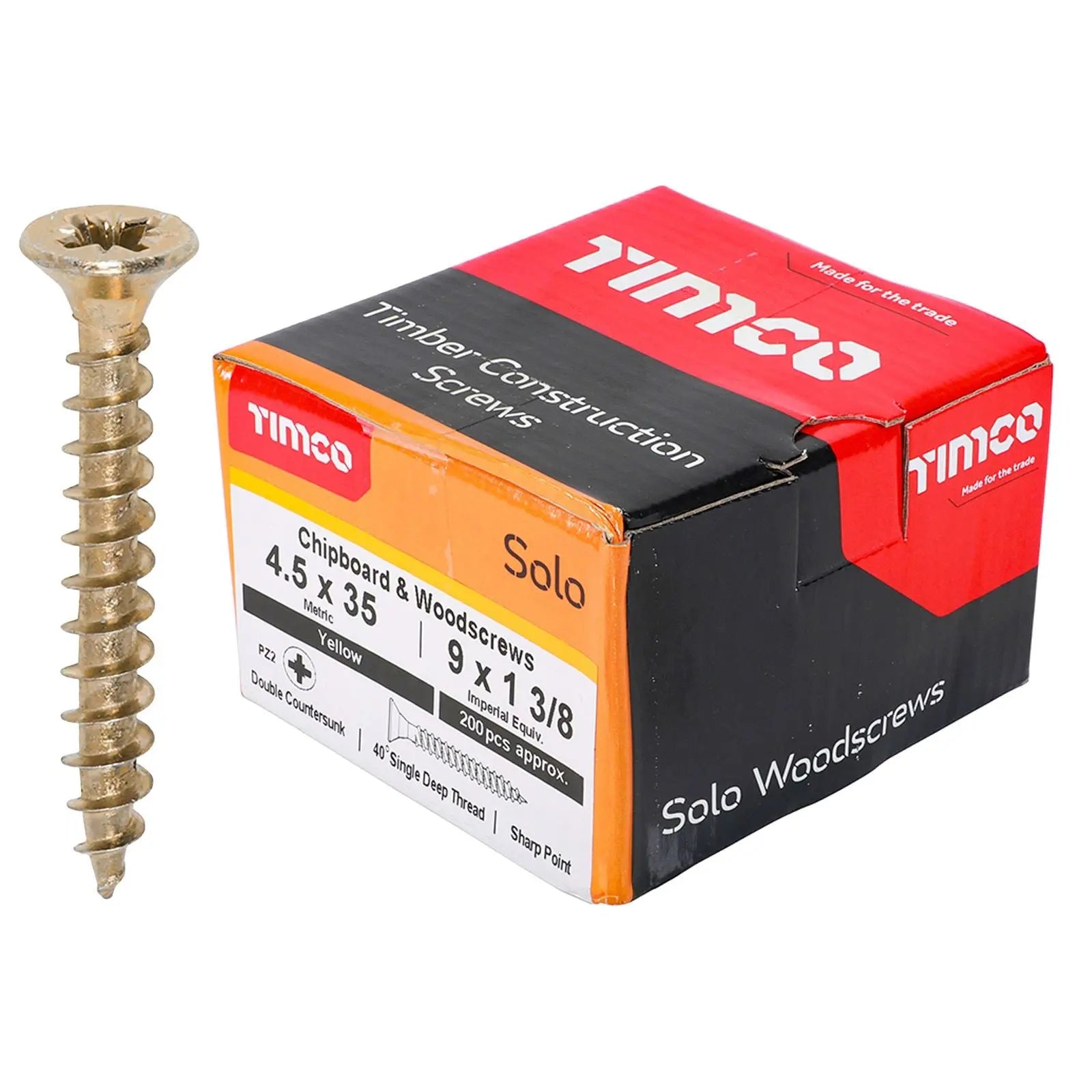 TIMCO SOLO Wood Screws Yellow Double Countersunk Pozi Boxed - Choose Size  White Rose Tools