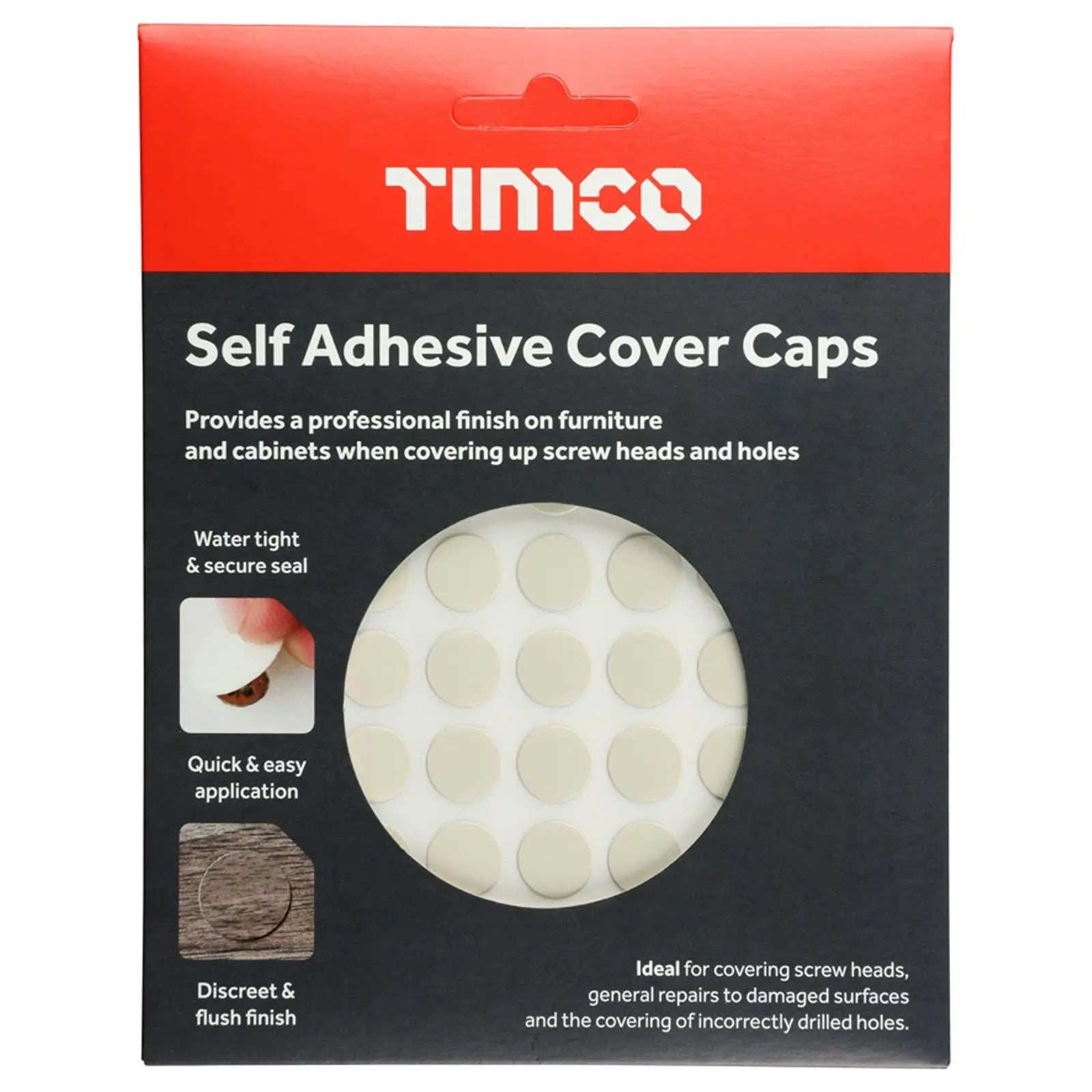 TIMCO Self Adhesive Screw Cover Caps 13mm 18mm Diameter Matt Gloss - Choose Colour  White Rose Tools