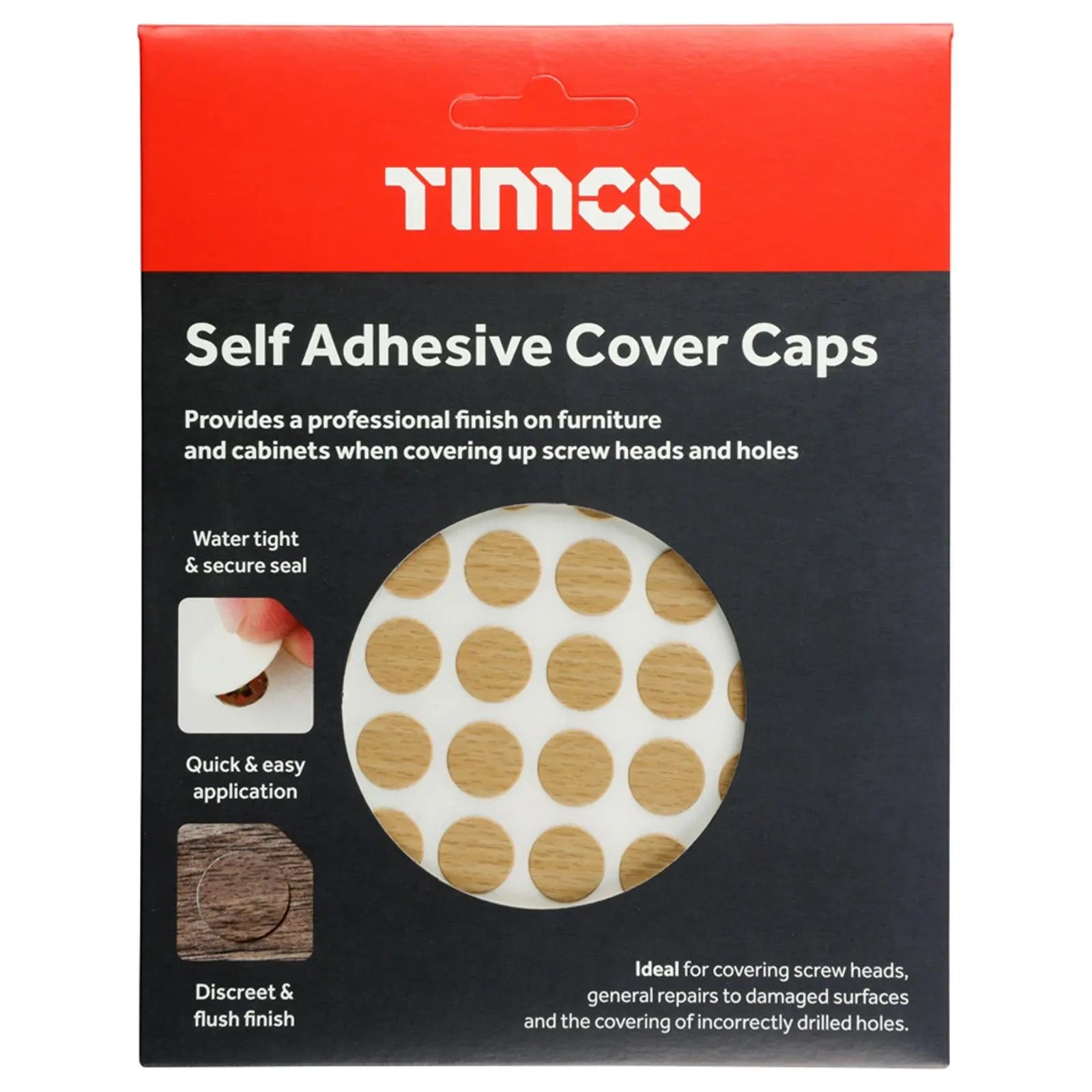 TIMCO Self Adhesive Screw Cover Caps 13mm 18mm Diameter Matt Gloss - Choose Colour  White Rose Tools