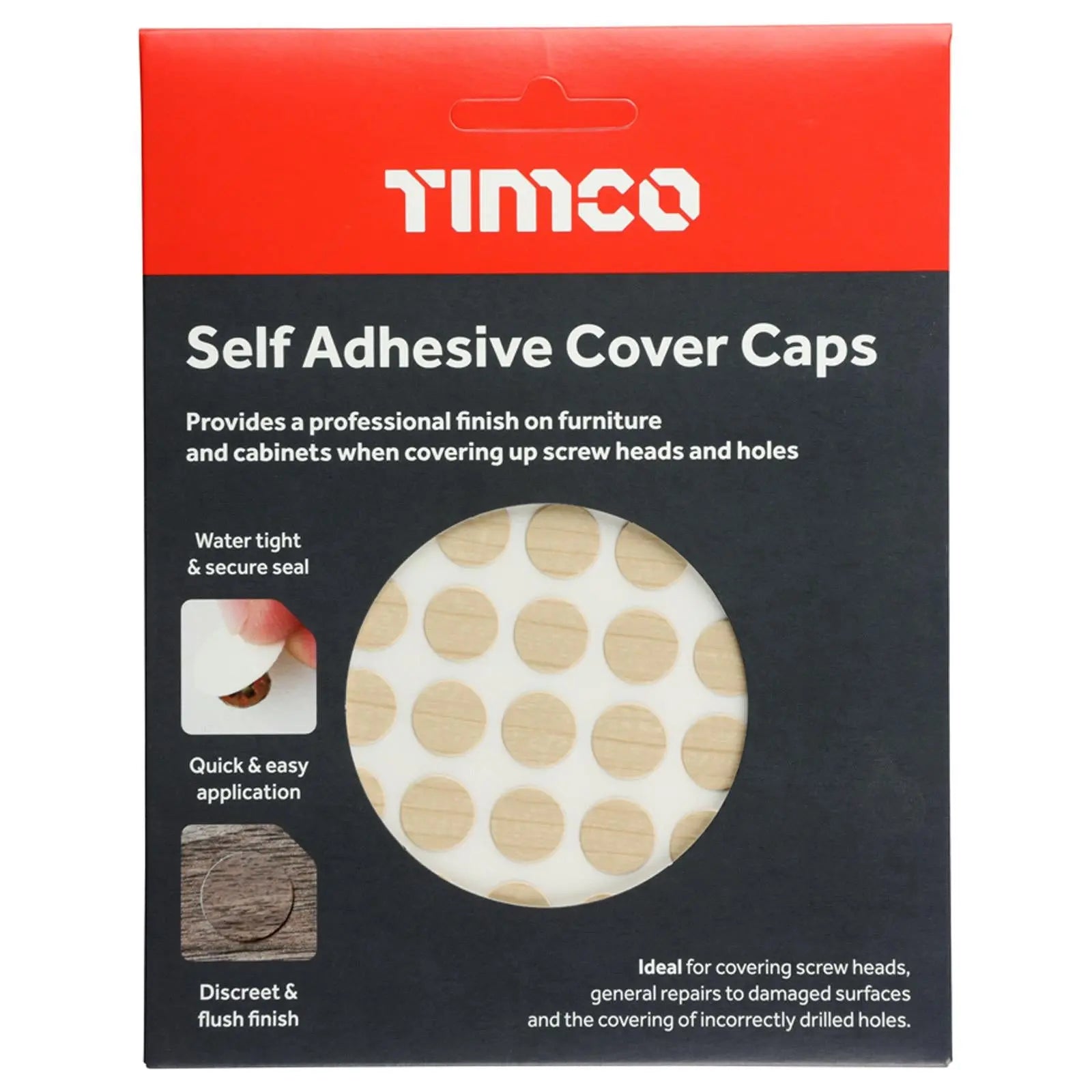 TIMCO Self Adhesive Screw Cover Caps 13mm 18mm Diameter Matt Gloss - Choose Colour  White Rose Tools