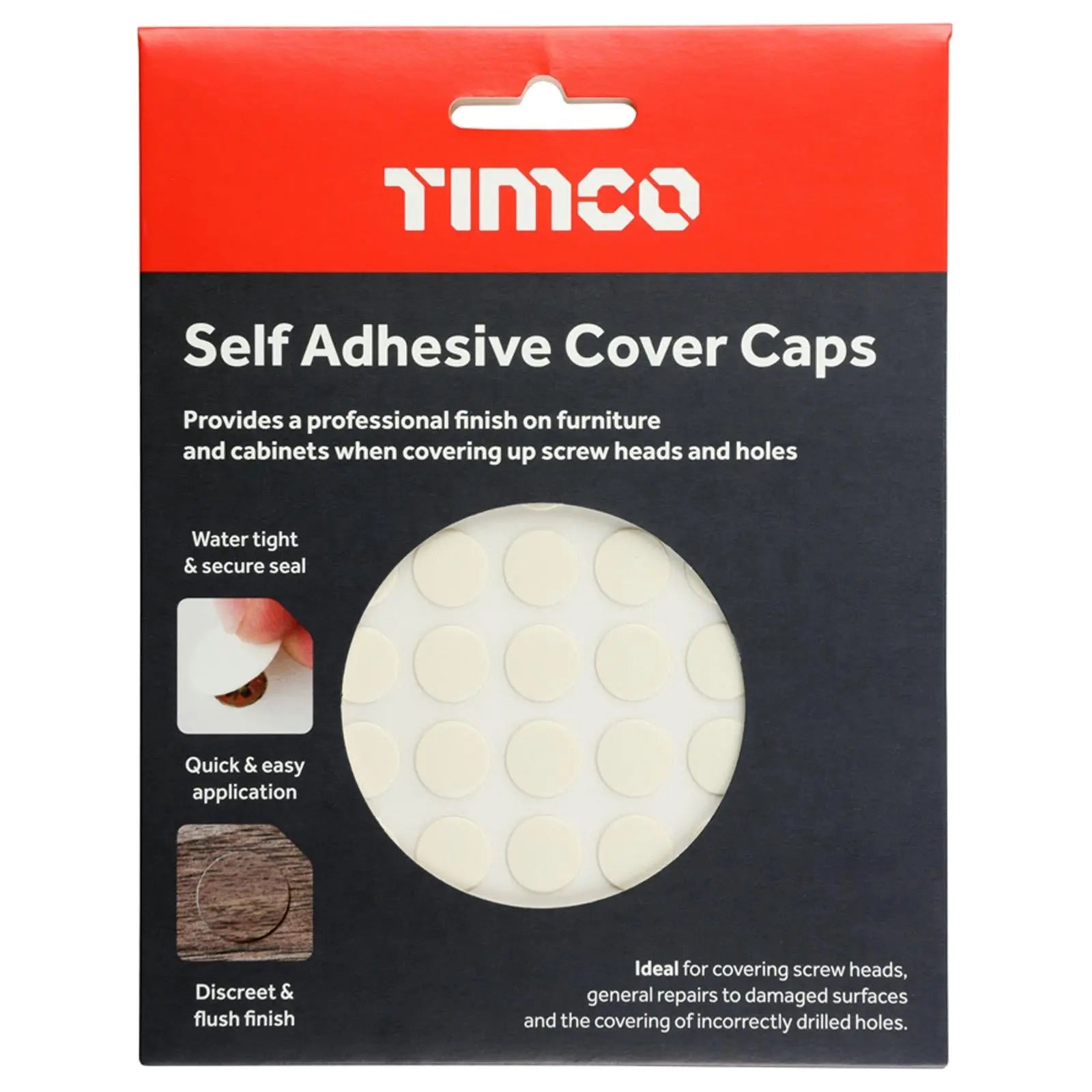 TIMCO Self Adhesive Screw Cover Caps 13mm 18mm Diameter Matt Gloss - Choose Colour  White Rose Tools