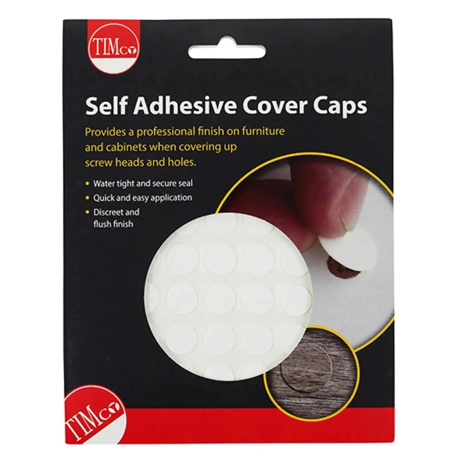 TIMCO Self Adhesive Screw Cover Caps 13mm 18mm Diameter Matt Gloss - Choose Colour  White Rose Tools