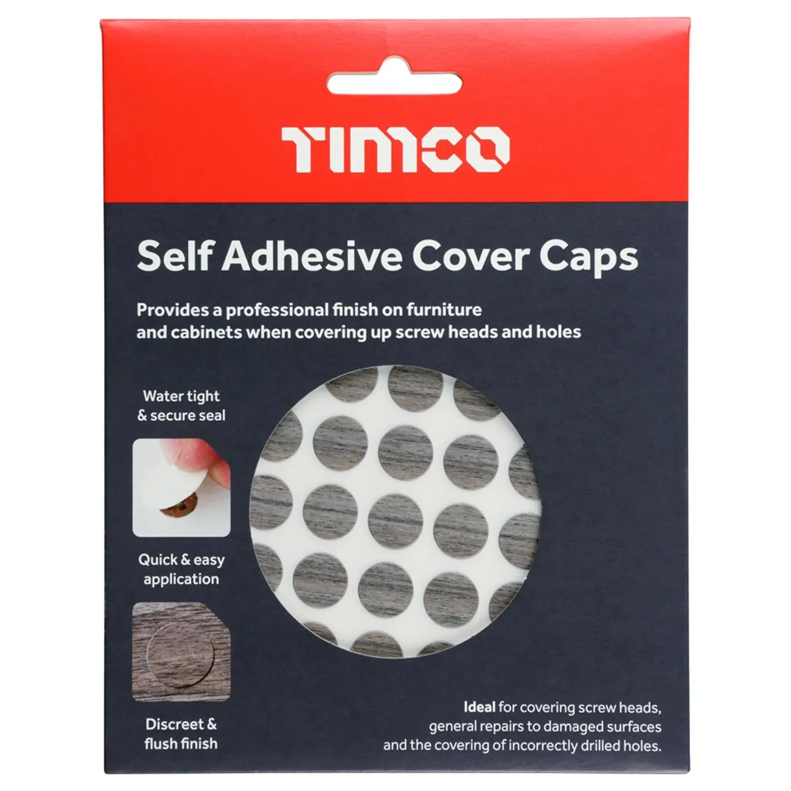 TIMCO Self Adhesive Screw Cover Caps 13mm 18mm Diameter Matt Gloss - Choose Colour  White Rose Tools