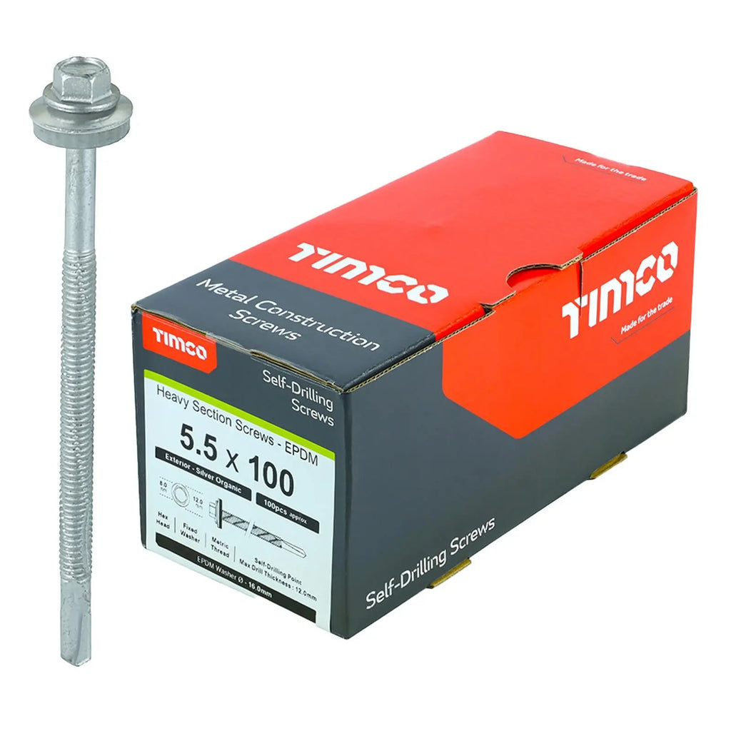 TIMCO Self Drilling Construction Screw for Heavy Section Steel with or without EPDM Washer Bi-Metal Exterior Zinc -Choose Size  White Rose Tools