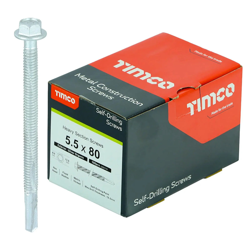 TIMCO Self Drilling Construction Screw for Heavy Section Steel with or without EPDM Washer Bi-Metal Exterior Zinc -Choose Size  White Rose Tools