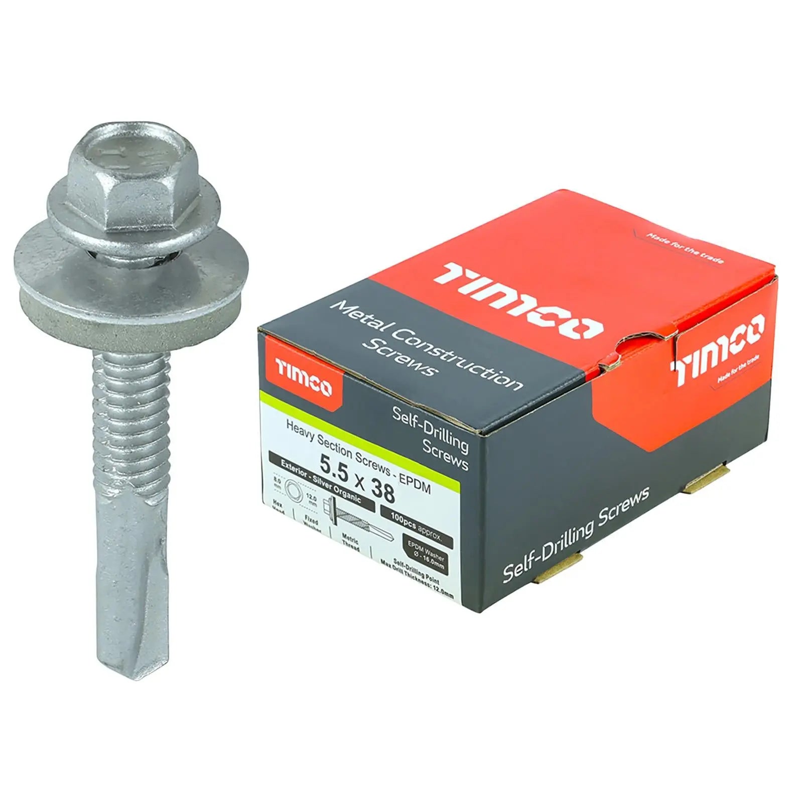 TIMCO Self Drilling Construction Screw for Heavy Section Steel with or without EPDM Washer Bi-Metal Exterior Zinc -Choose Size  White Rose Tools