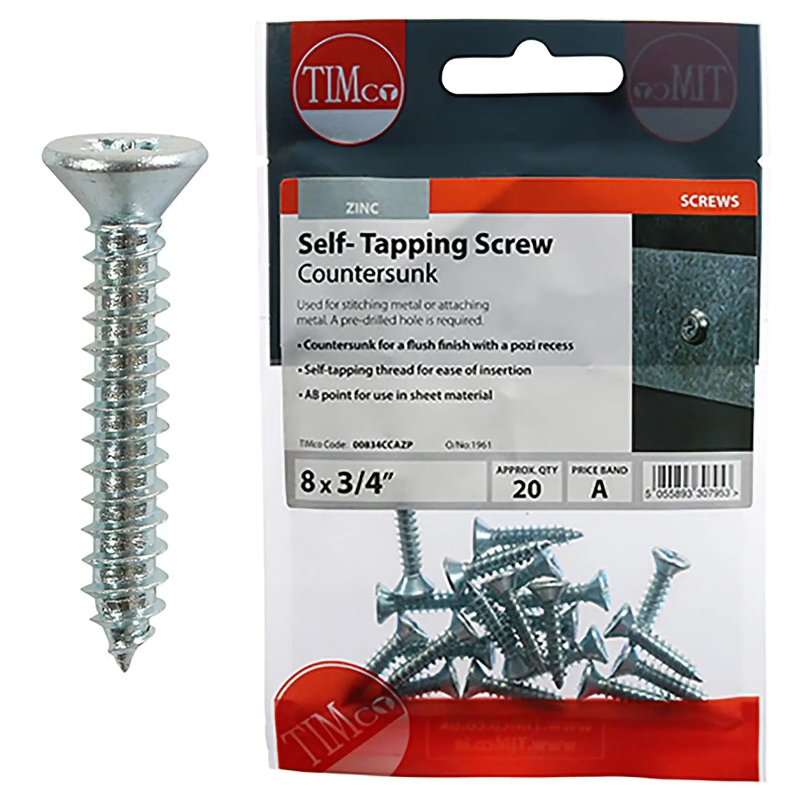 TIMCO Self Tapping Screws Countersunk Zinc Pozi - Choose Size  White Rose Tools