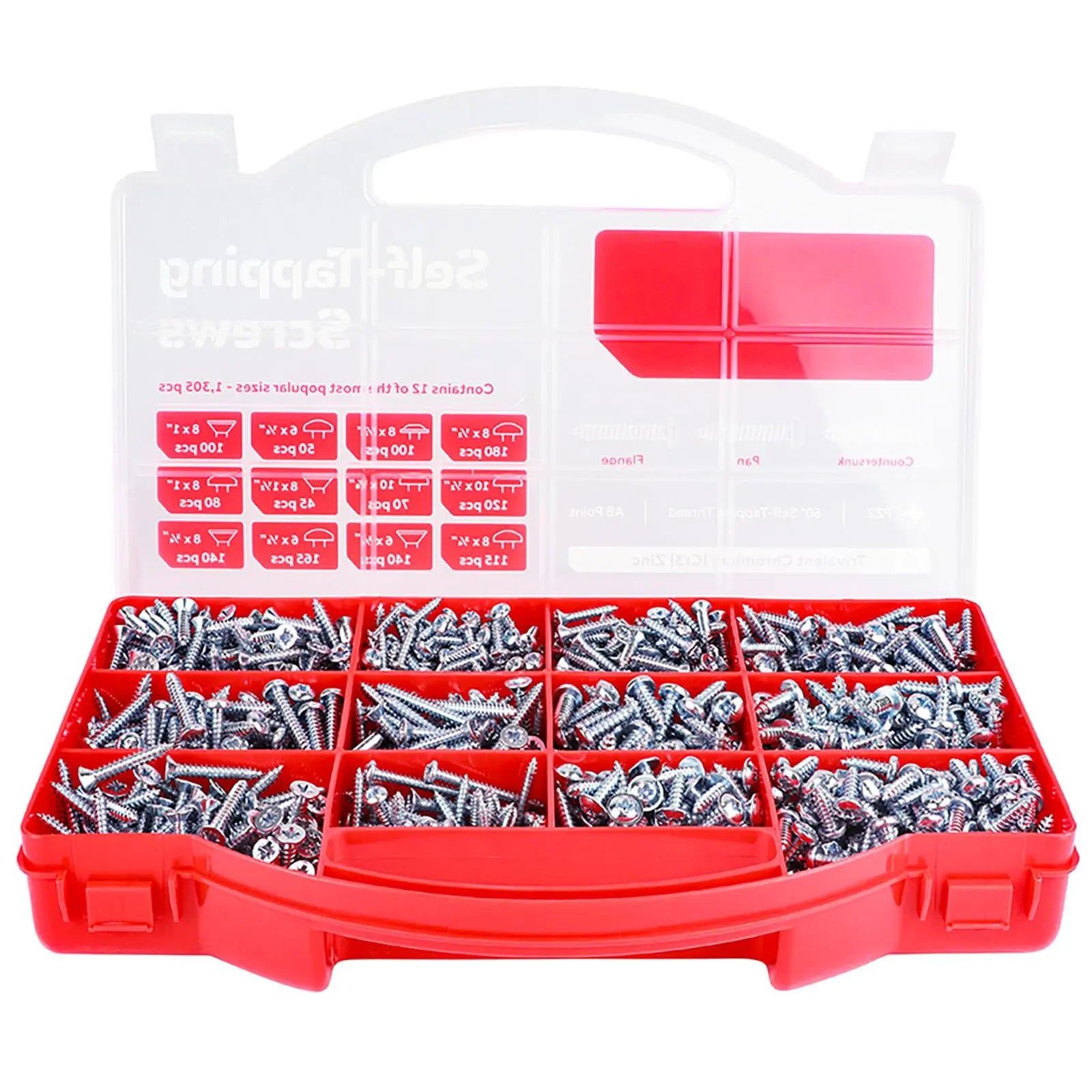 TIMCO Self Tapping Screws Mixed Assortment Tray Pan Countersunk Flange Head 1305 Screws  White Rose Tools