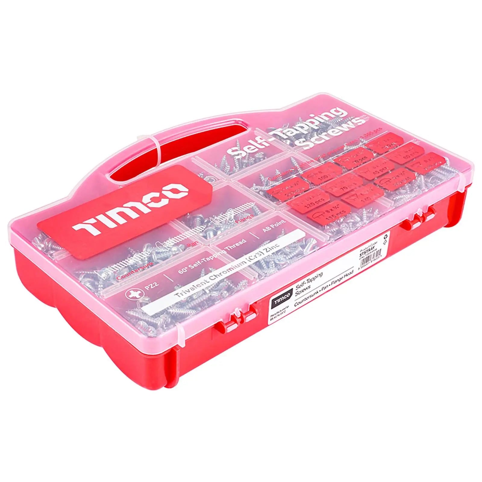 TIMCO Self Tapping Screws Mixed Assortment Tray Pan Countersunk Flange Head 1305 Screws  White Rose Tools