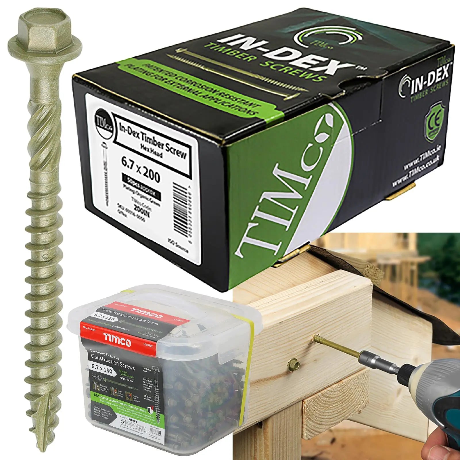 TIMCO Timber Framing and Landscaping Screws Hex Head Exterior Green Orgainc 6.7mm  White Rose Tools