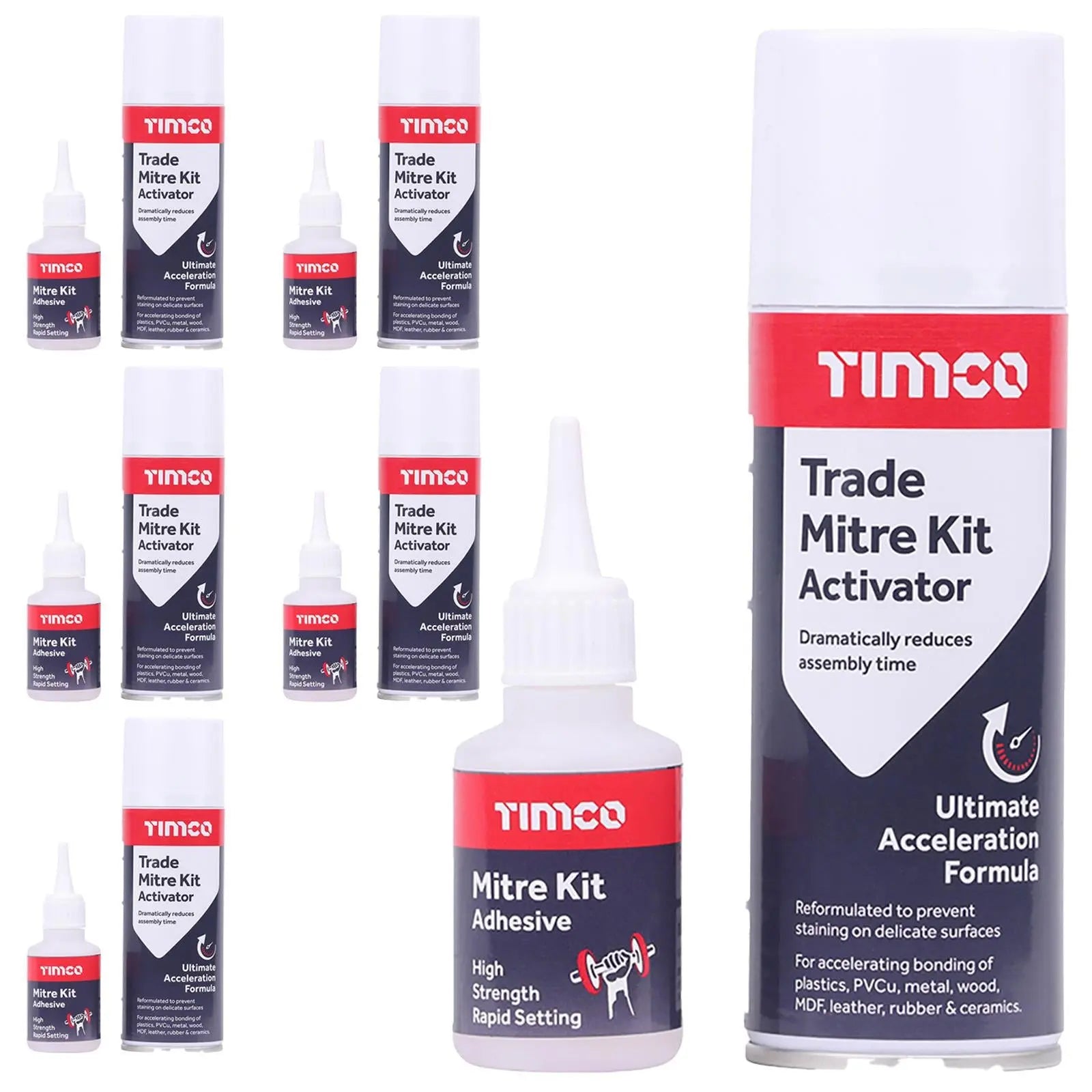 TIMCO Trade Mitre Kit Instant Bond 2 Part Glue and Activator 200ml / 50g Clear (6 Pack)  White Rose Tools