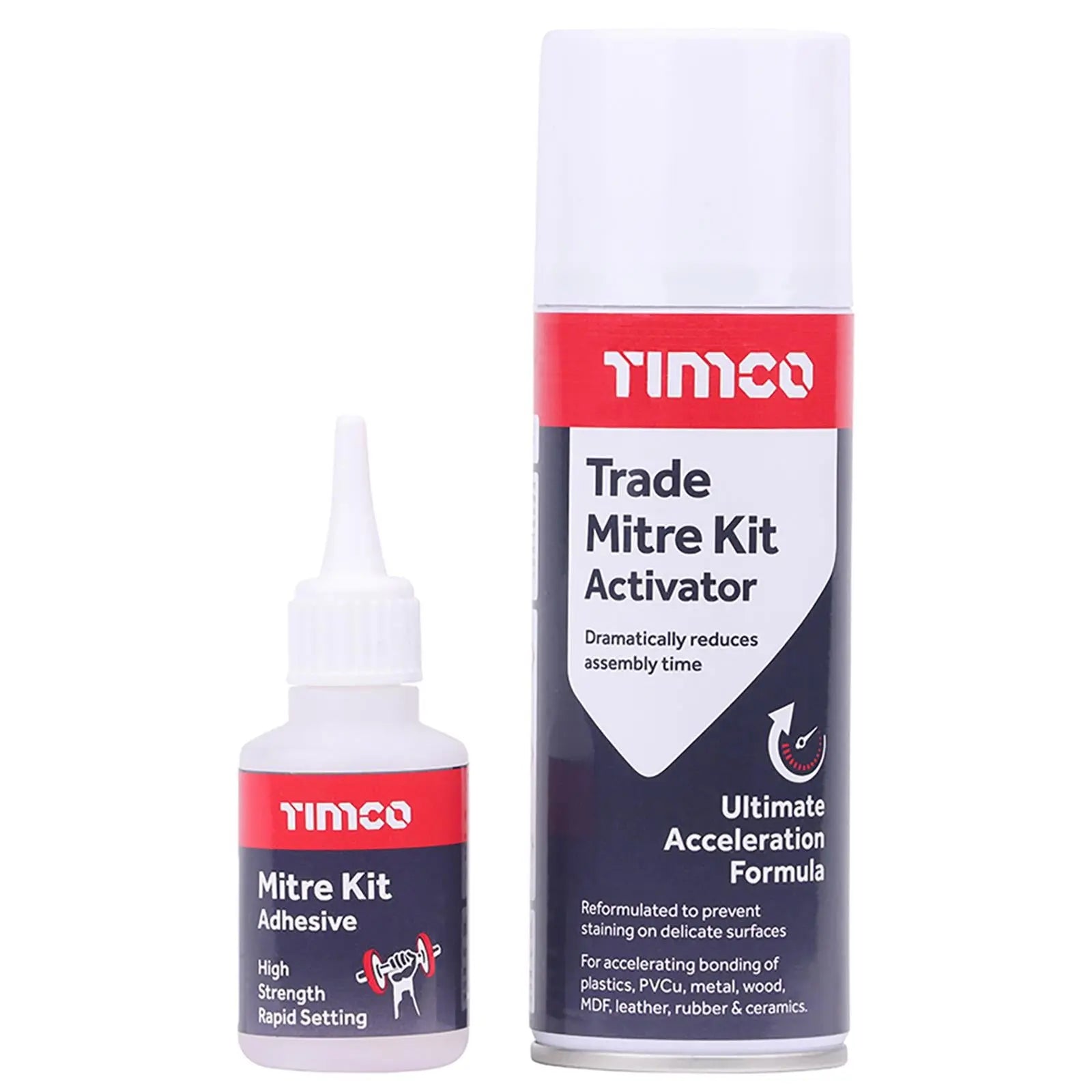 TIMCO Trade Mitre Kit Instant Bond 2 Part Glue and Activator 200ml / 50g Clear (6 Pack)  White Rose Tools