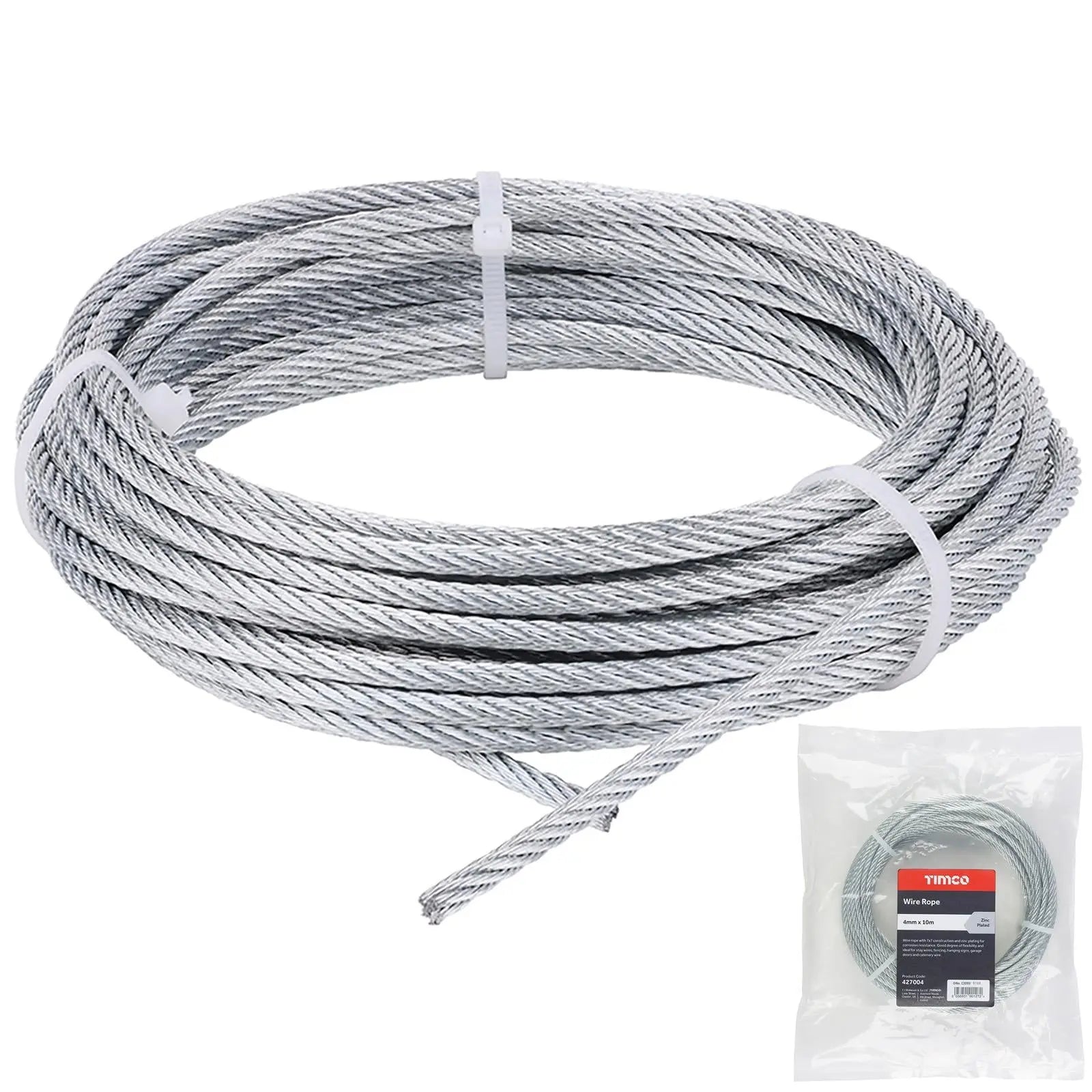 TIMCO Wire Rope Zinc Plated 7x7 Construction - Choose Size  White Rose Tools