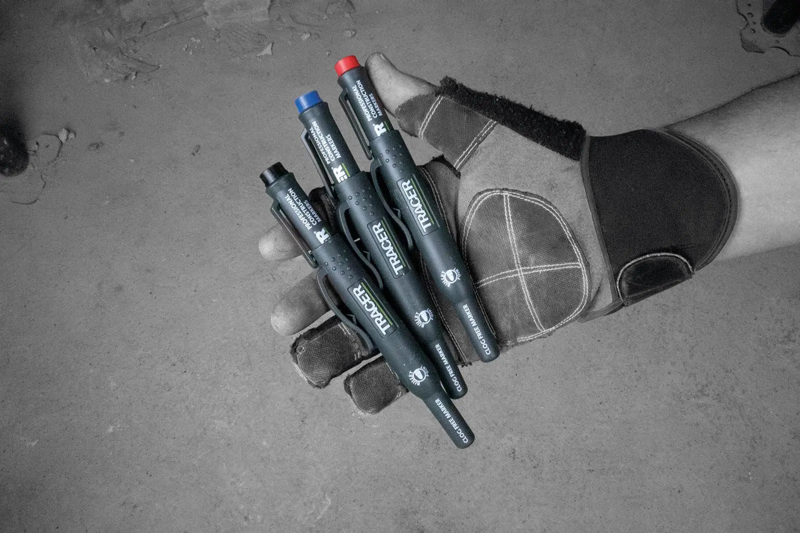 TRACER Clog Free Permanent Marker Kit 3 Piece Pack (Black Blue Red) comes with Site Holsters 