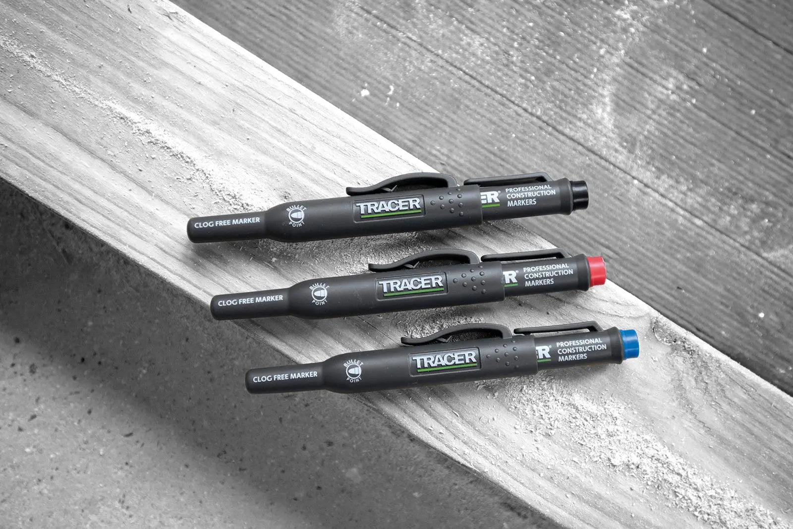 TRACER Clog Free Permanent Marker Kit 3 Piece Pack (Black Blue Red) comes with Site Holsters 