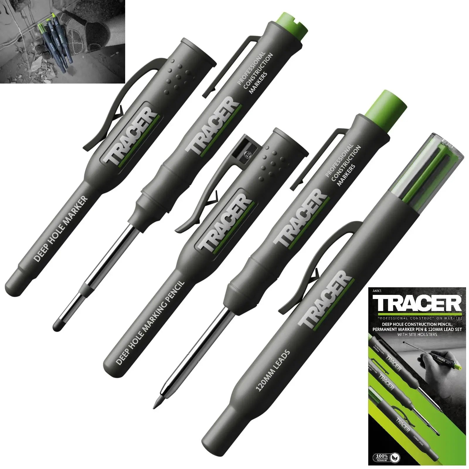 TRACER Complete Marking Kit Deep Hole Marker Pen Pencil and ALH1 Lead Set with Holsters 