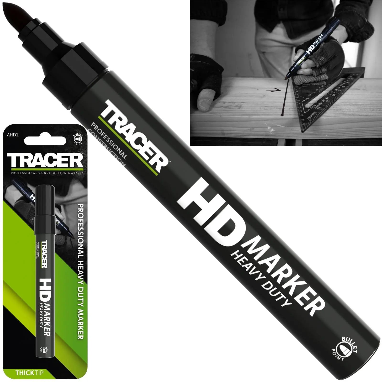 TRACER Heavy Duty Permanent Marker Pen Black 1-3mm Bullet Point 
