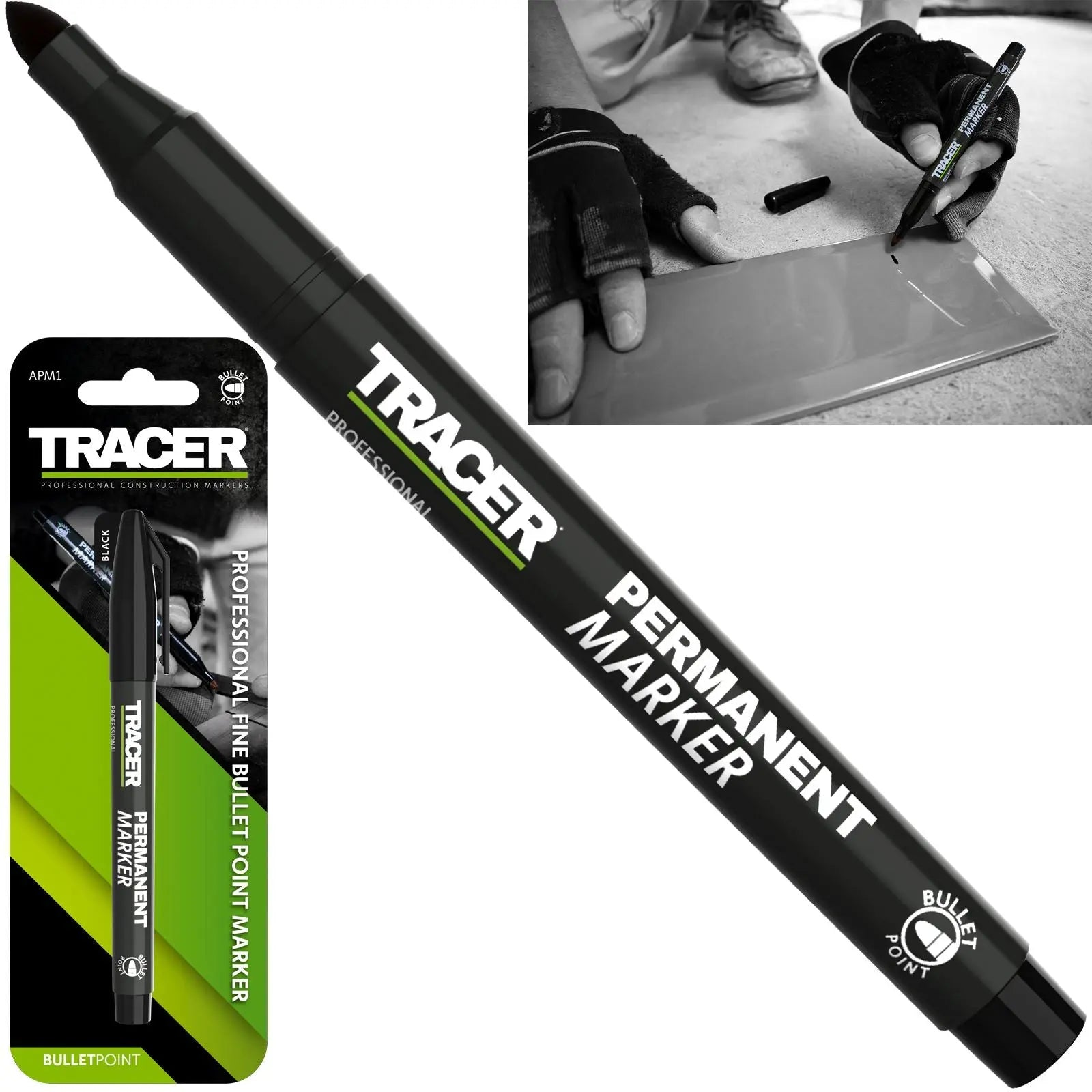 TRACER Permanent Marker Pen Black 1-2mm Fine Bullet Point 