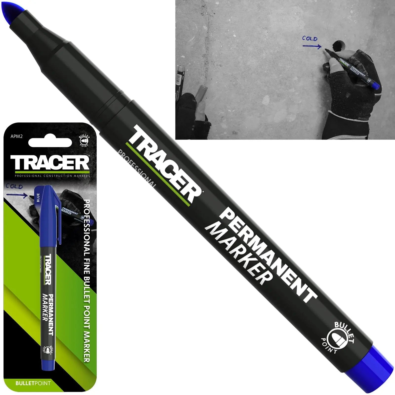 TRACER Permanent Marker Pen Blue 1-2mm Fine Bullet Point 