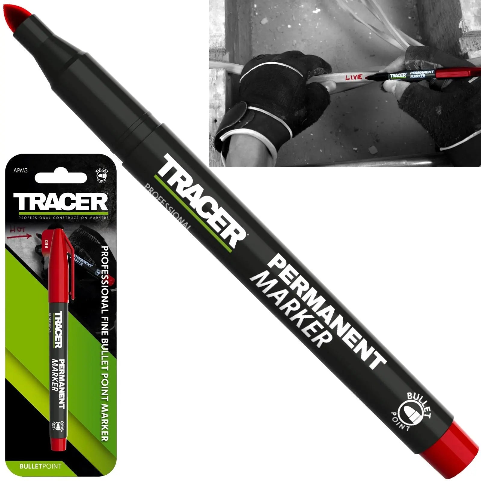 TRACER Permanent Marker Pen Red 1-2mm Fine Bullet Point 