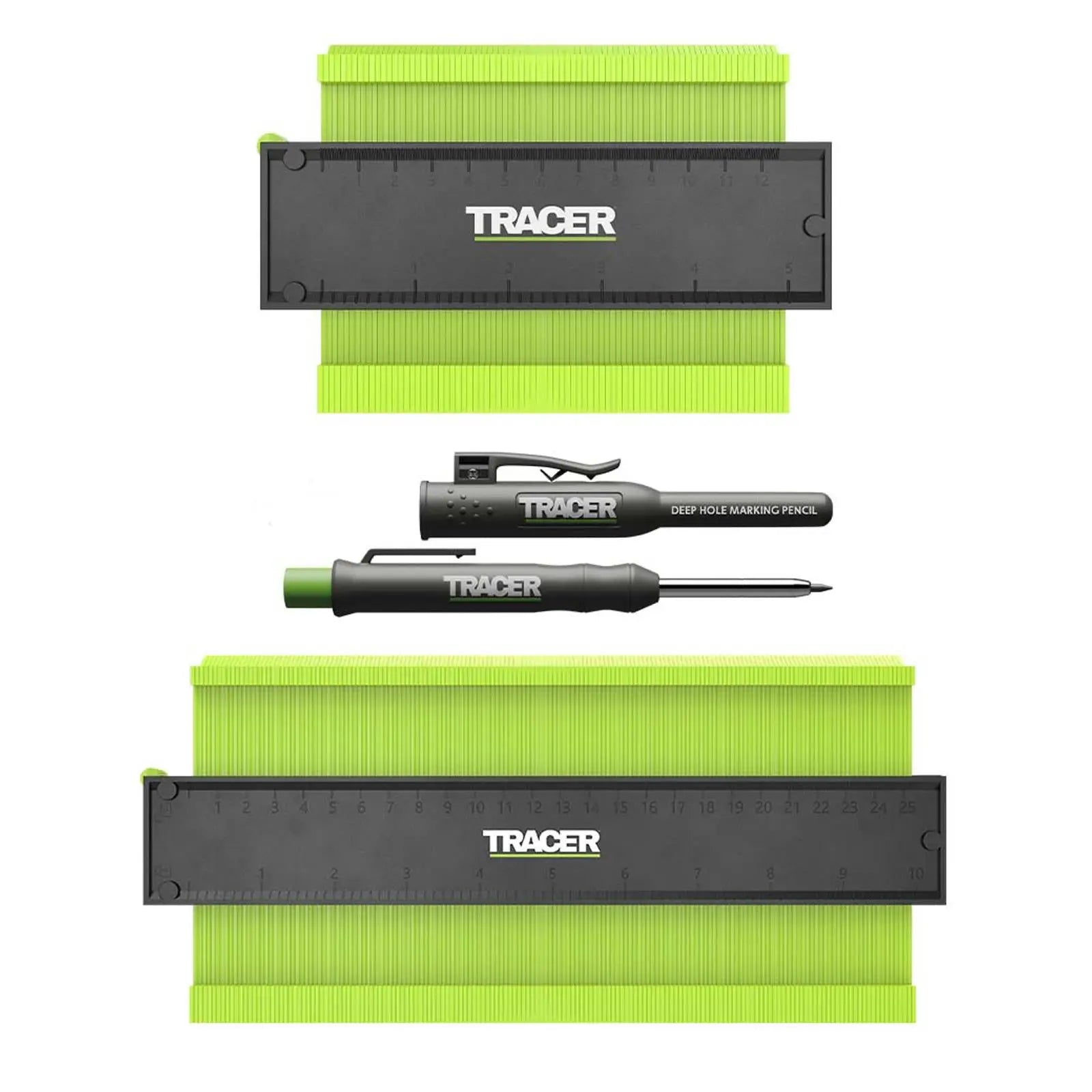 TRACER Procontour Gauge Marking Kit With Deep Hole Pencil 130mm 5" 250mm 10  White Rose Tools
