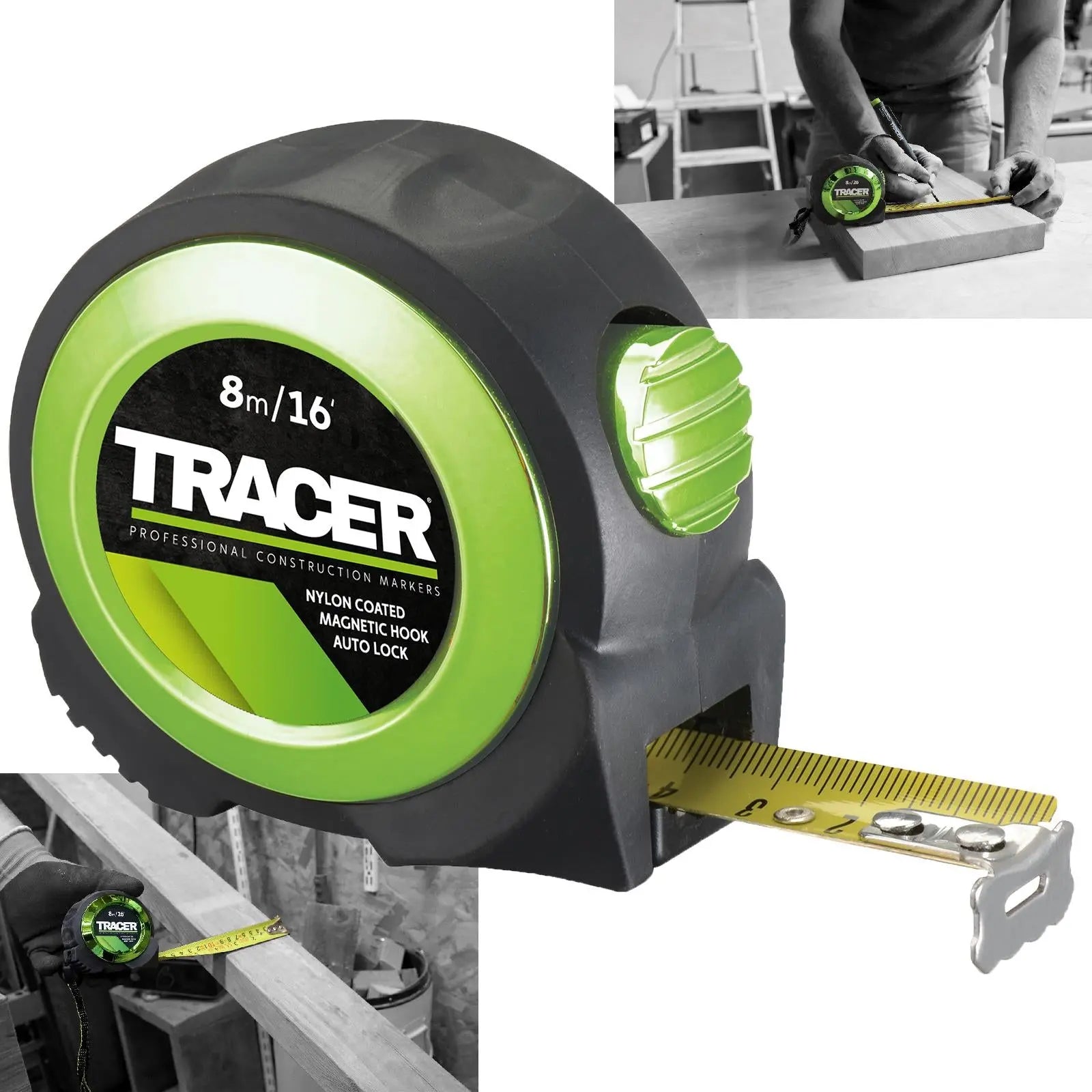 TRACER Tape Measure 8m Auto Lock Nylon Coated and Large Magnetic Hook 