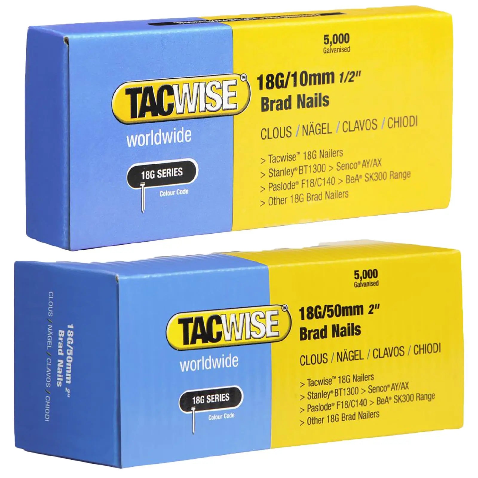 Tacwise Brad Nails 18 Gauge for Nail Guns 5000 Pack 10-50mm  White Rose Tools