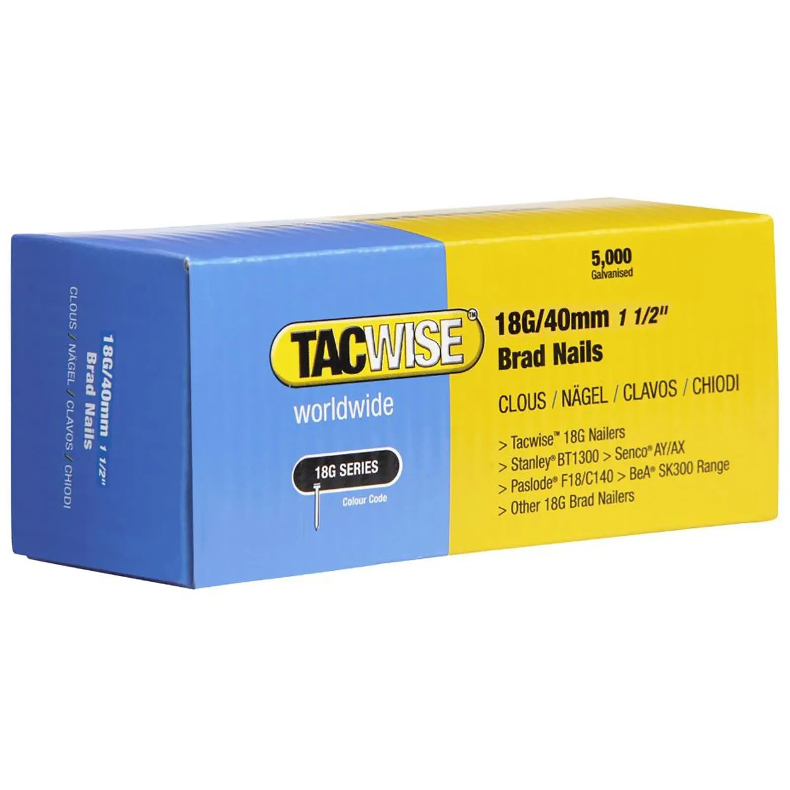 Tacwise Brad Nails 18 Gauge for Nail Guns 5000 Pack 10-50mm  White Rose Tools