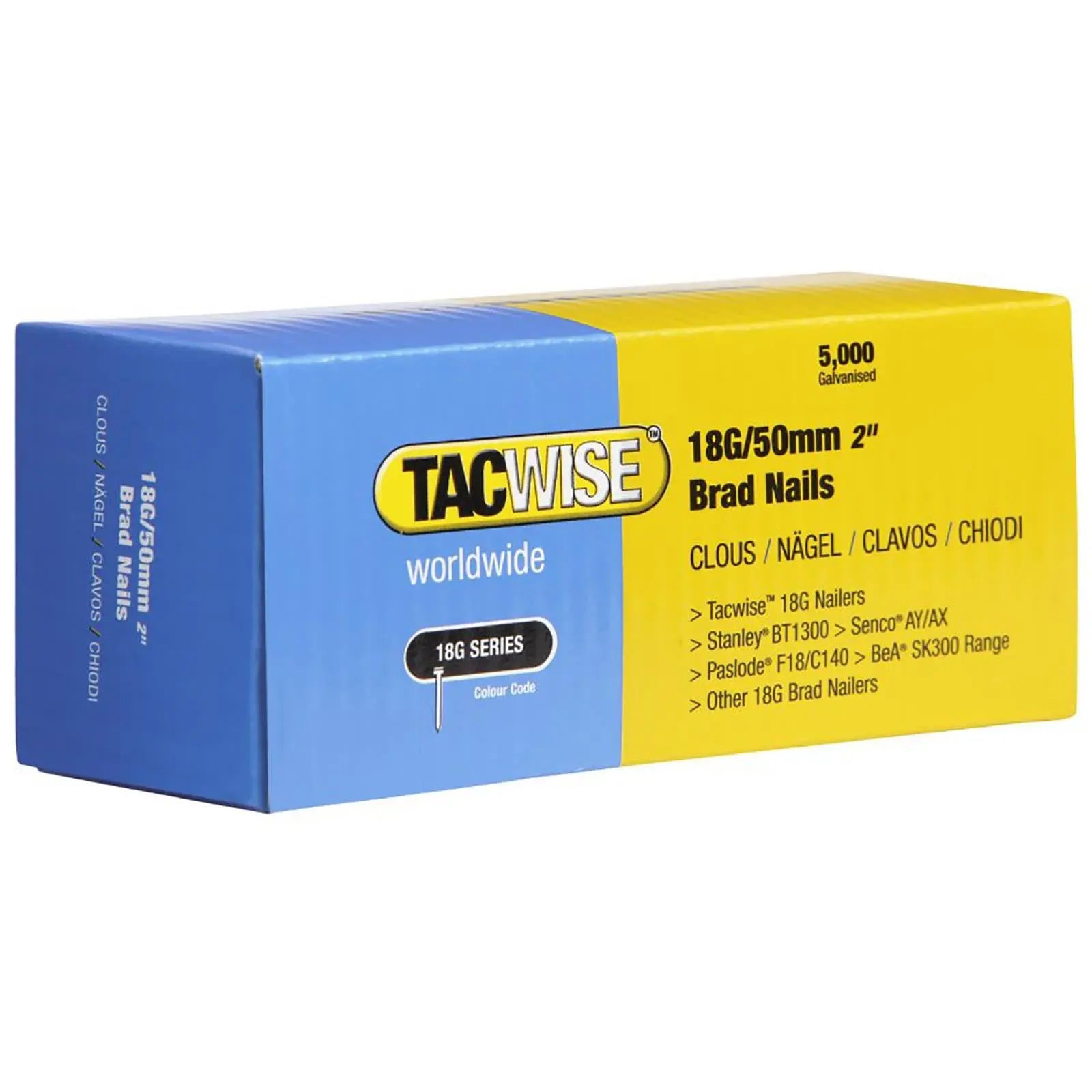 Tacwise Brad Nails 18 Gauge for Nail Guns 5000 Pack 10-50mm  White Rose Tools