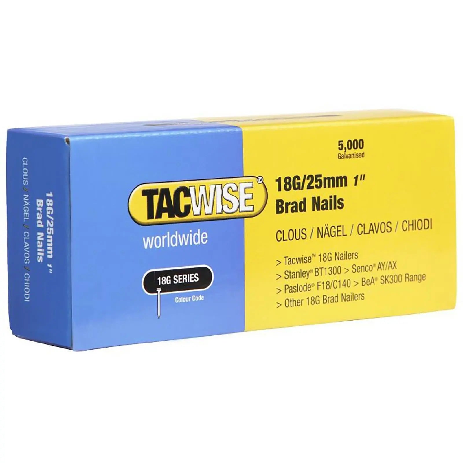 Tacwise Brad Nails 18 Gauge for Nail Guns 5000 Pack 10-50mm  White Rose Tools