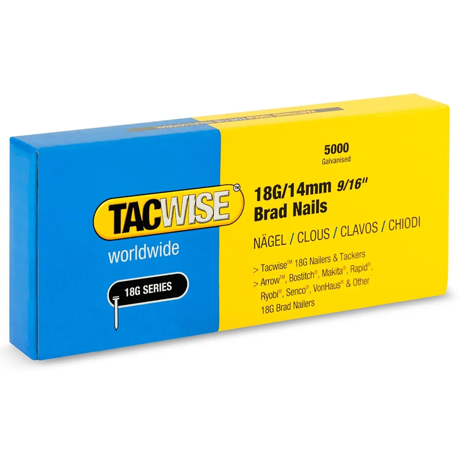 Tacwise Brad Nails 18 Gauge for Nail Guns 5000 Pack 10-50mm  White Rose Tools