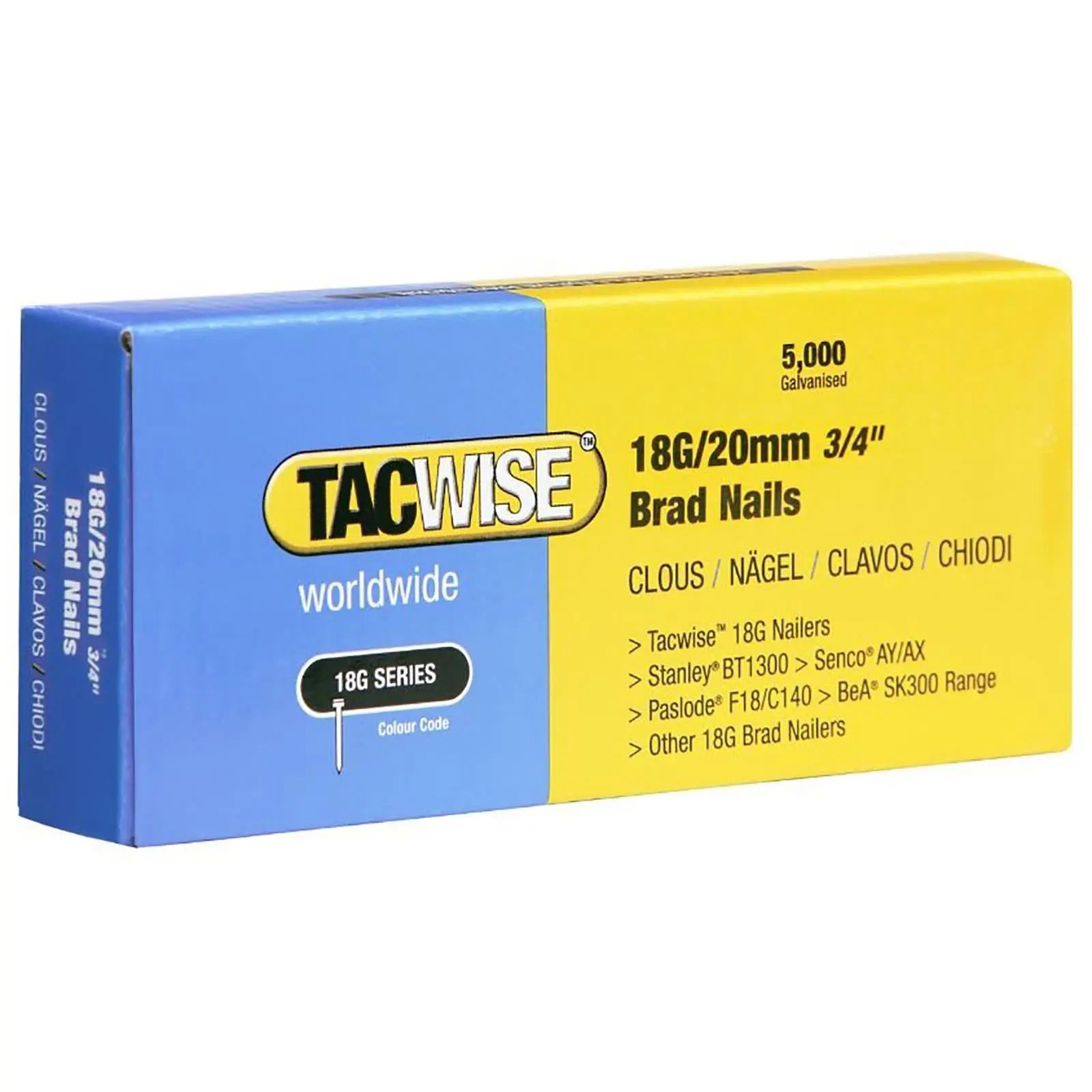 Tacwise Brad Nails 18 Gauge for Nail Guns 5000 Pack 10-50mm  White Rose Tools