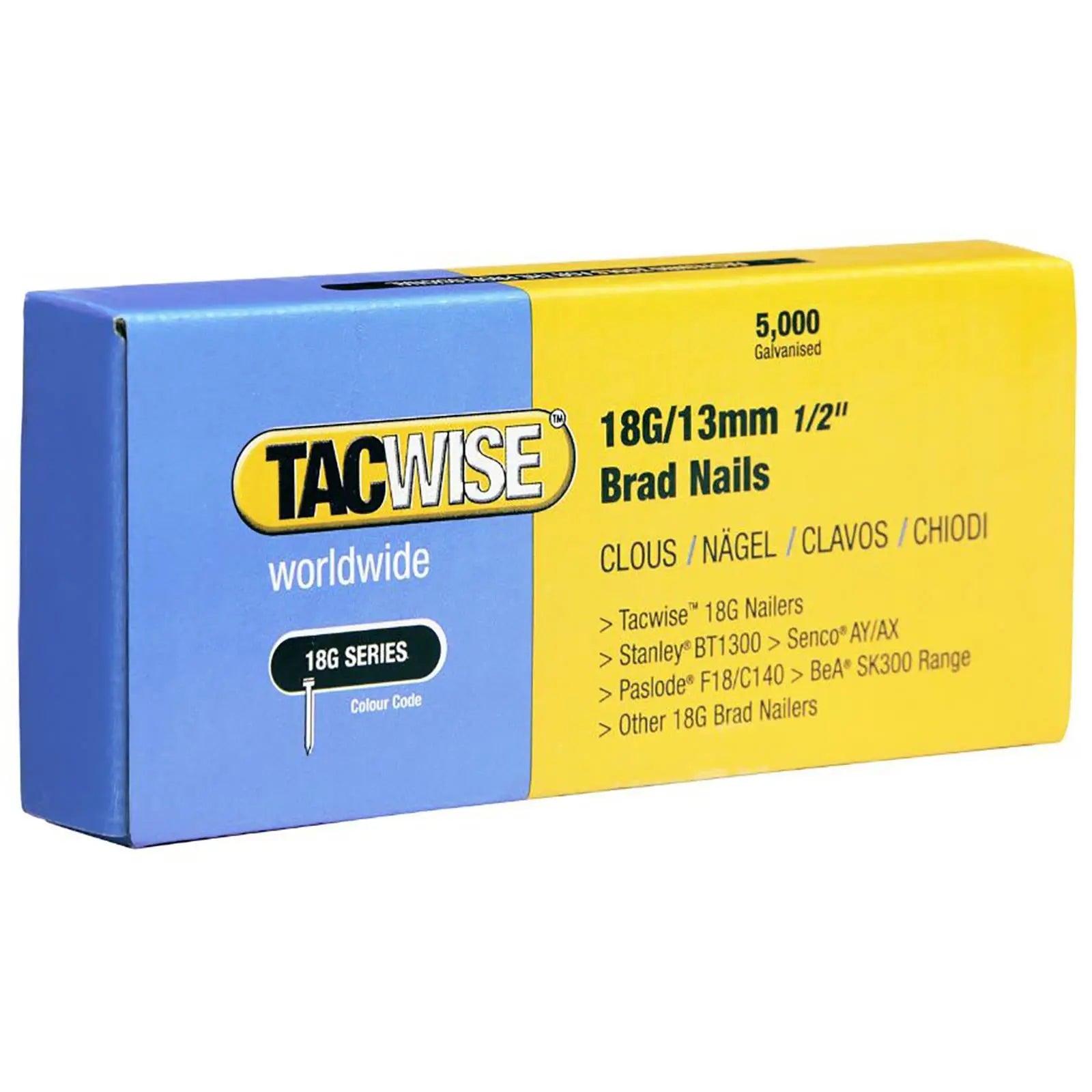 Tacwise Brad Nails 18 Gauge for Nail Guns 5000 Pack 10-50mm  White Rose Tools