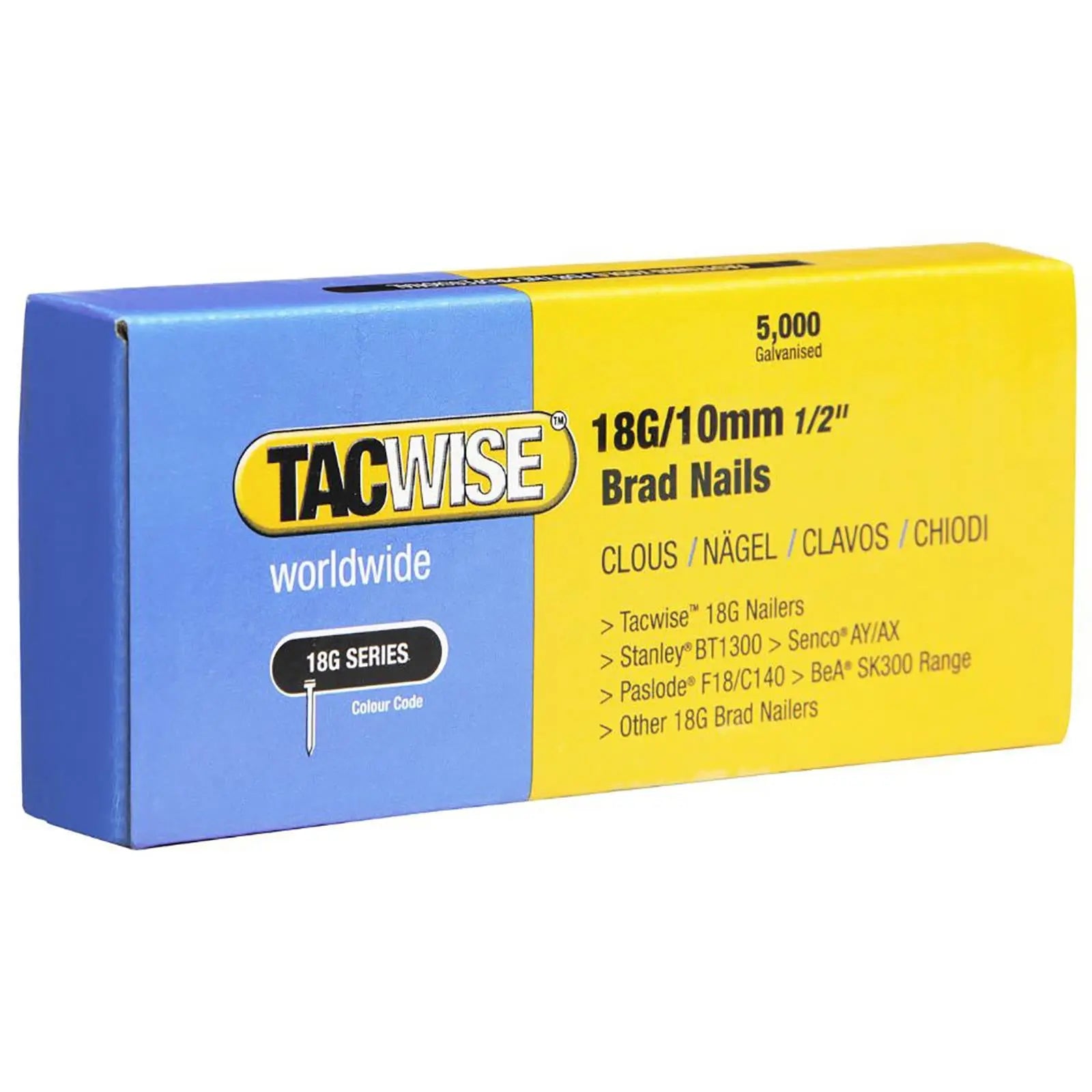 Tacwise Brad Nails 18 Gauge for Nail Guns 5000 Pack 10-50mm  White Rose Tools