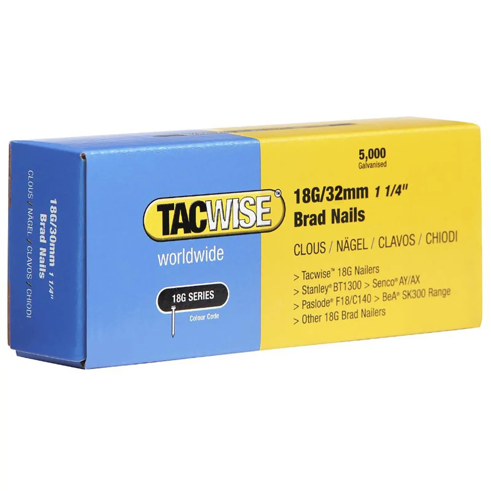 Tacwise Brad Nails 18 Gauge for Nail Guns 5000 Pack 10-50mm  White Rose Tools