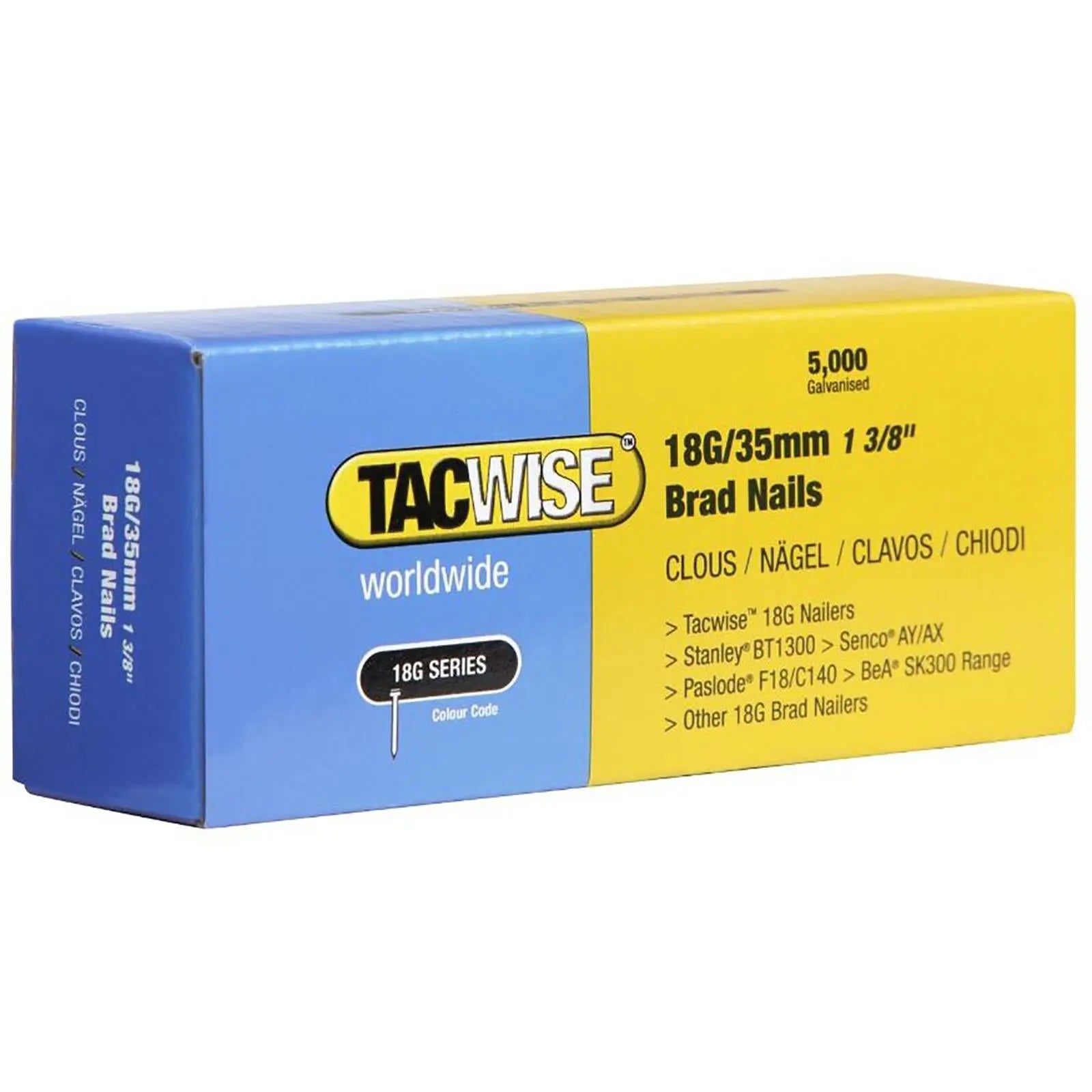 Tacwise Brad Nails 18 Gauge for Nail Guns 5000 Pack 10-50mm  White Rose Tools