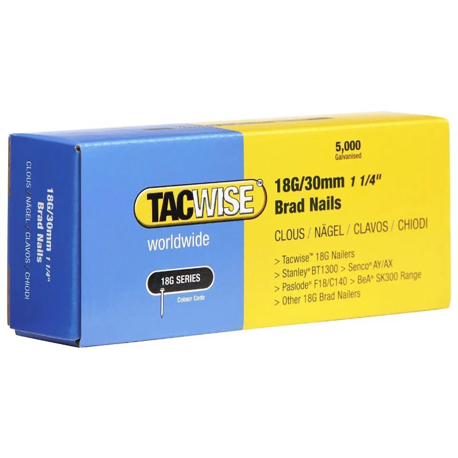 Tacwise Brad Nails 18 Gauge for Nail Guns 5000 Pack 10-50mm  White Rose Tools