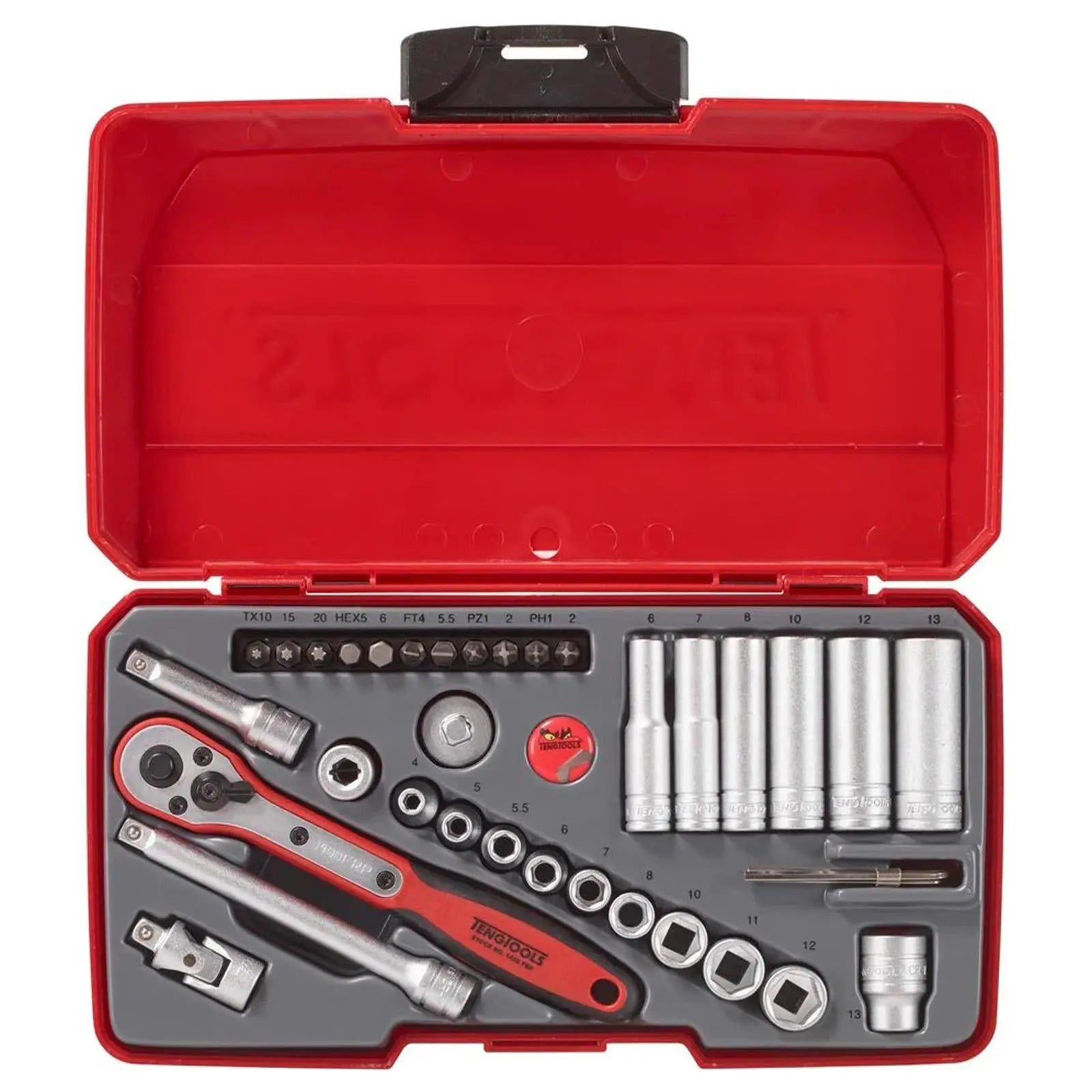 Teng Tools 1/4" Drive Socket Set 6 Point 36 Pieces in Case T1436  White Rose Tools