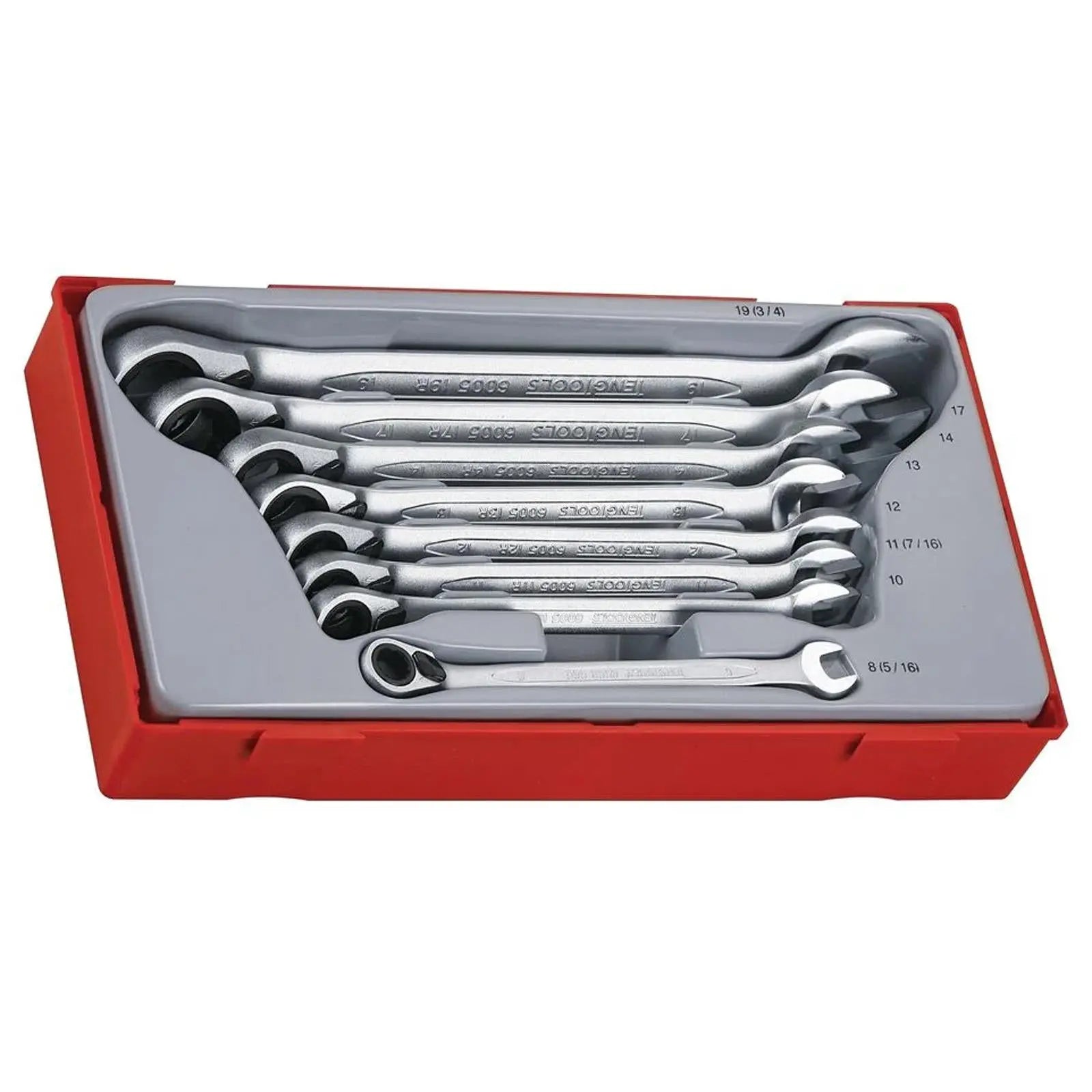 Teng Tools Ratchet Combination Spanner Set Fixed Head 8-19mm 8 Pieces TT6508R  White Rose Tools