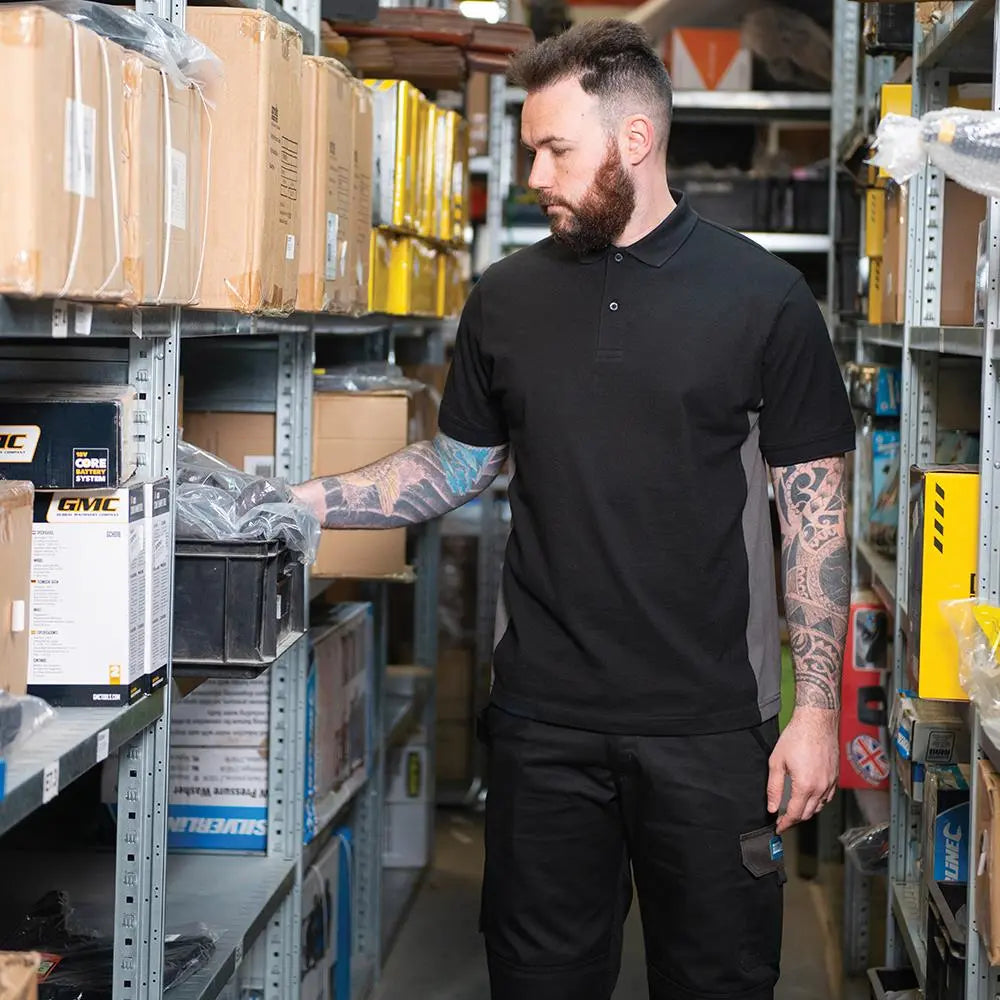 Tough Grit 2-Tone Polo Black / Charcoal XS 937198  White Rose Tools